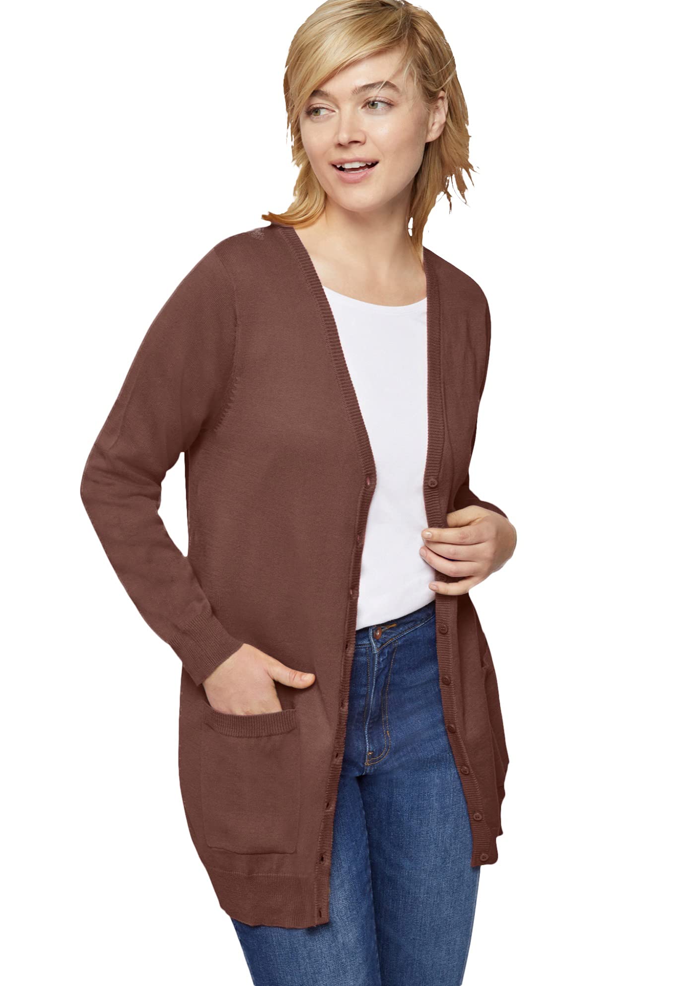 Ellos Women's Plus Size Boyfriend Cardigan - Soft Oversized Open Front Long Sweater for Casual Wear, Lounge & Layering