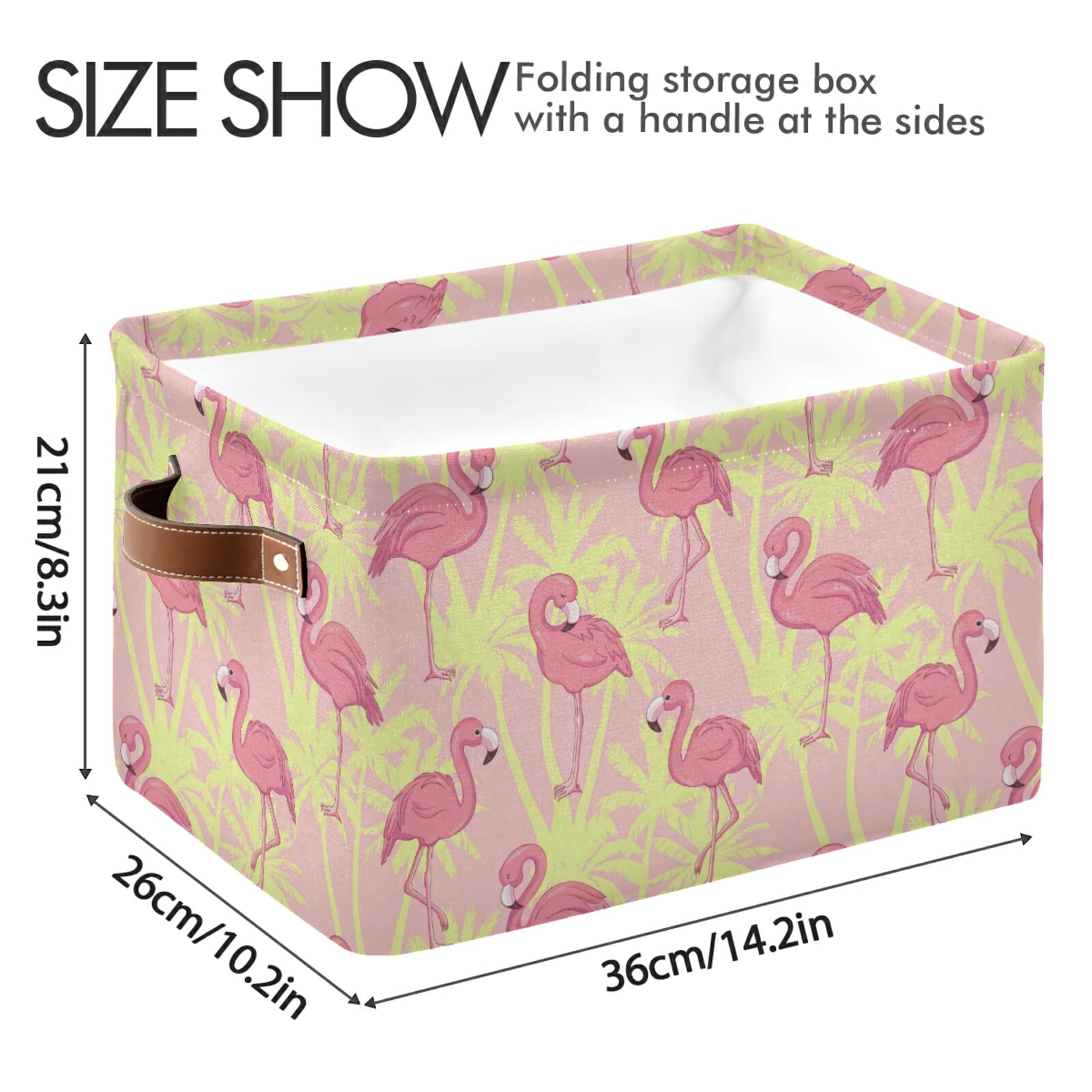 Pink Flamingo & Tropical Palm Tree Foldable Storage Bin - Sturdy Fabric Storage Basket with Handles for Nursery, Closet & Toy Organization | Space-Saving Canvas Storage Cube for Home Decor & Kids Room