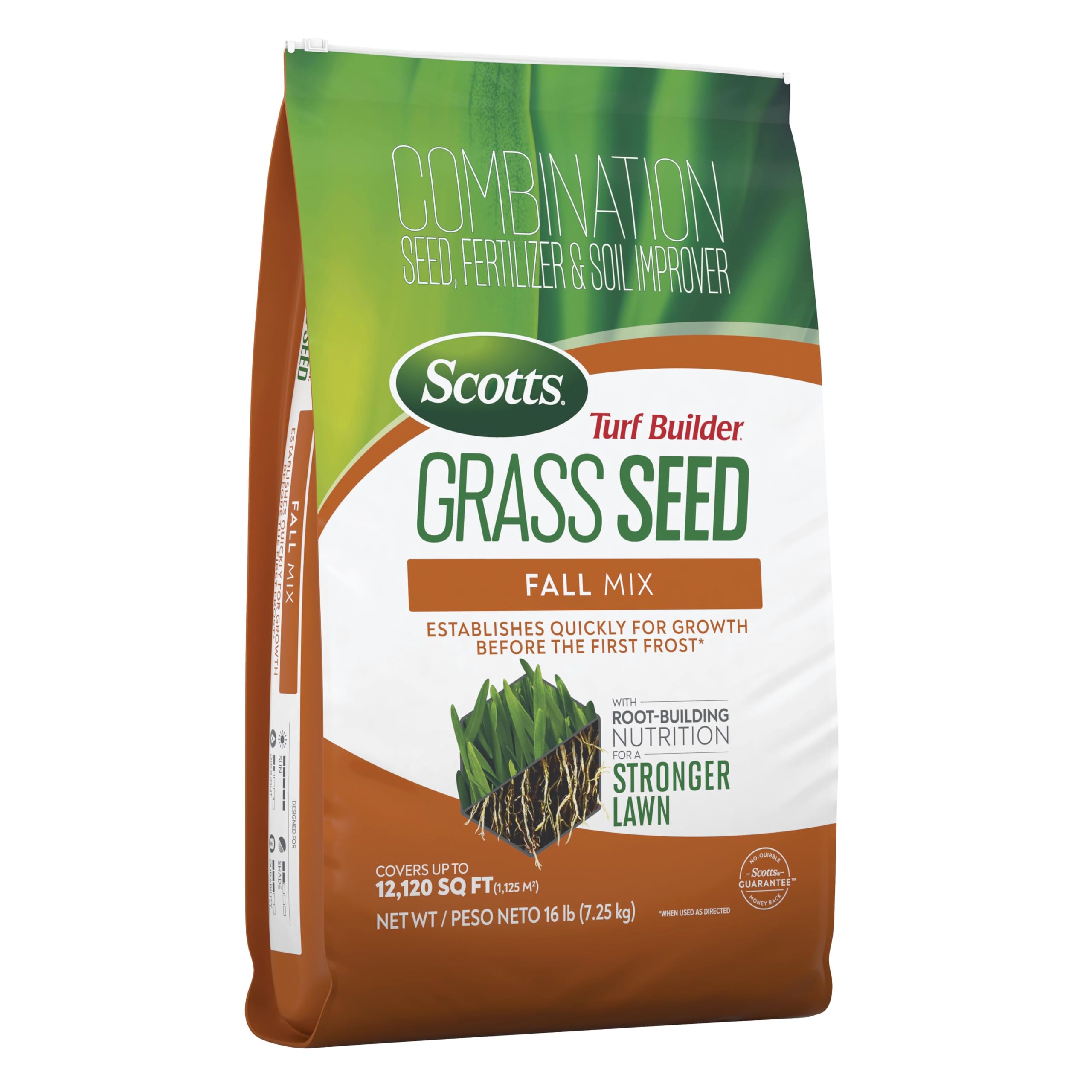 Scotts Turf Builder Fall Grass Seed Mix with Fertilizer & Soil Improver - 16 lb Bag for Lawn Repair & Thickening - Perfect for Fall Seeding, Overseeding & Bare Spot Repair in Yards & Landscapes