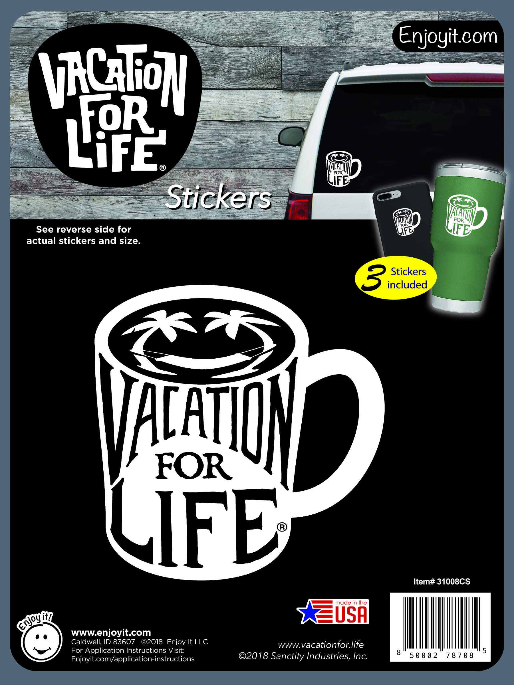 Enjoy It Mug - Vacation for Life Vinyl Stickers | Waterproof Outdoor Decals for Cars, Water Bottles, Laptops & DIY Crafts | Perfect for Travel Gear, Camping Accessories & Home Decor