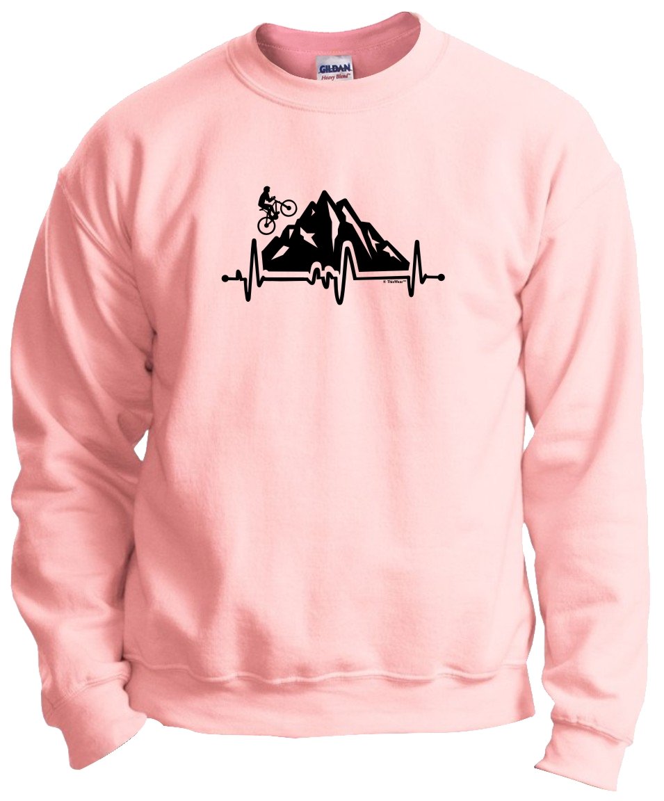 Cycling Gifts for Men & Women - Bike Heartbeat Mountain Biking Crewneck Sweatshirt - Perfect for Cyclists, Bikers & Outdoor Enthusiasts