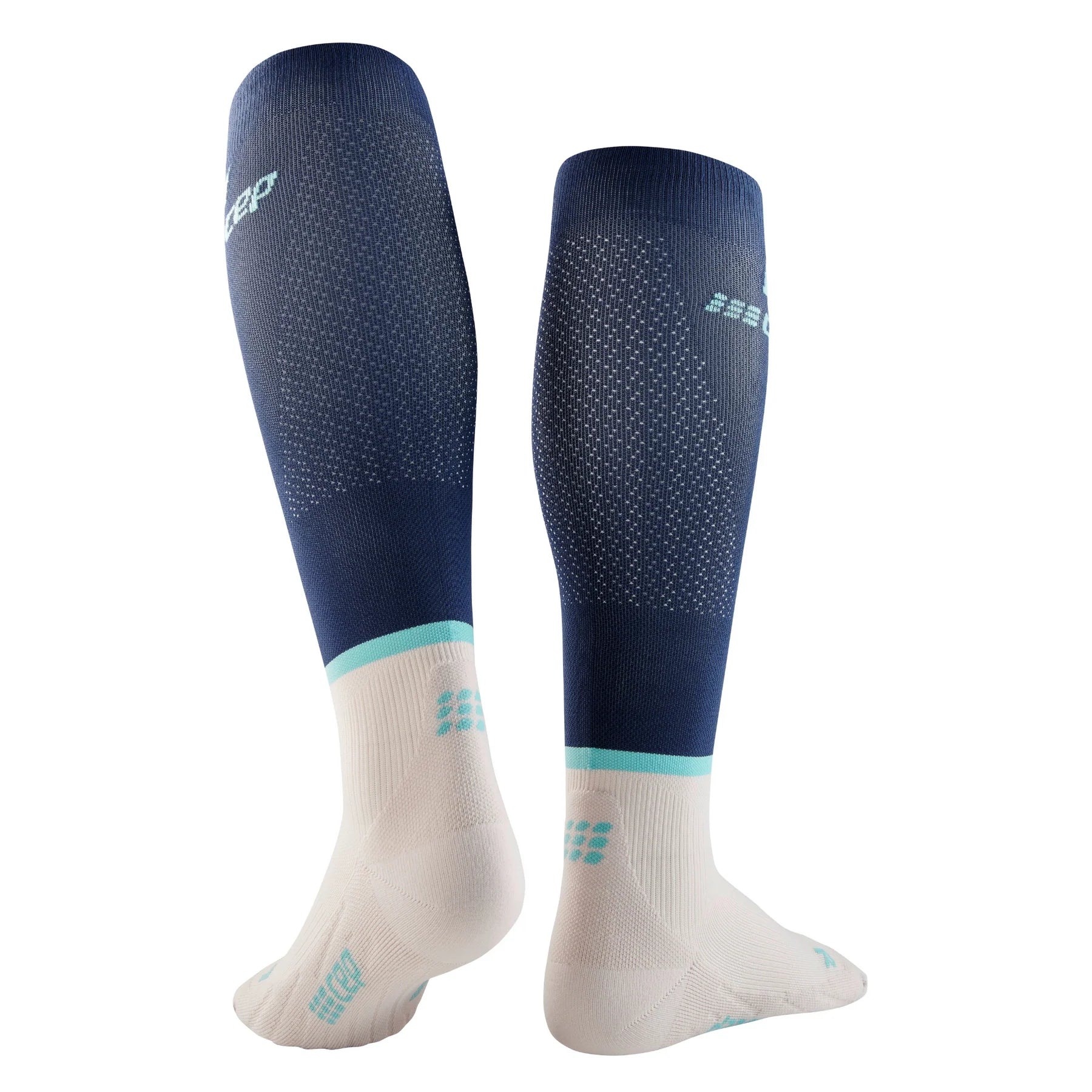 CEP Men's The Run Socks Tall v4 - Compression Running Socks for Men in Blue/Off White | Ideal for Marathon Training, Jogging & Athletic Performance