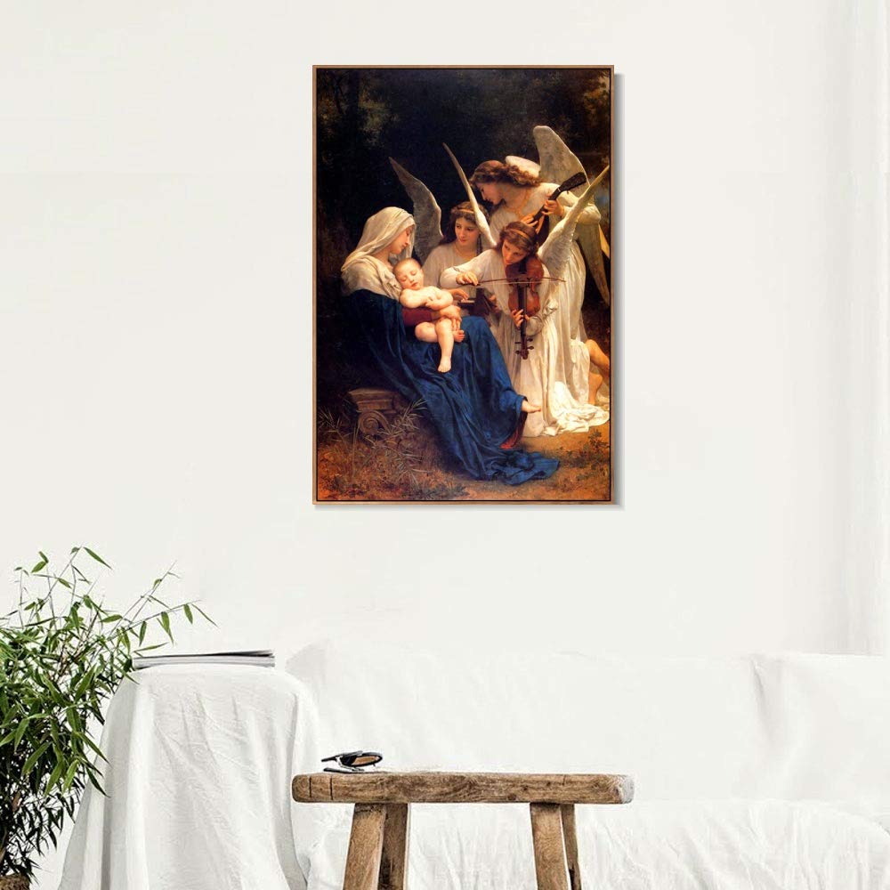 William Adolphe Bouguereau Song of The Angels Framed Canvas Giclee Print - 22x32 Inch Wall Art for Living Room, Bedroom & Office Decor with Wooden Slim Frame | Perfect for Home, Gallery & Gift Giving