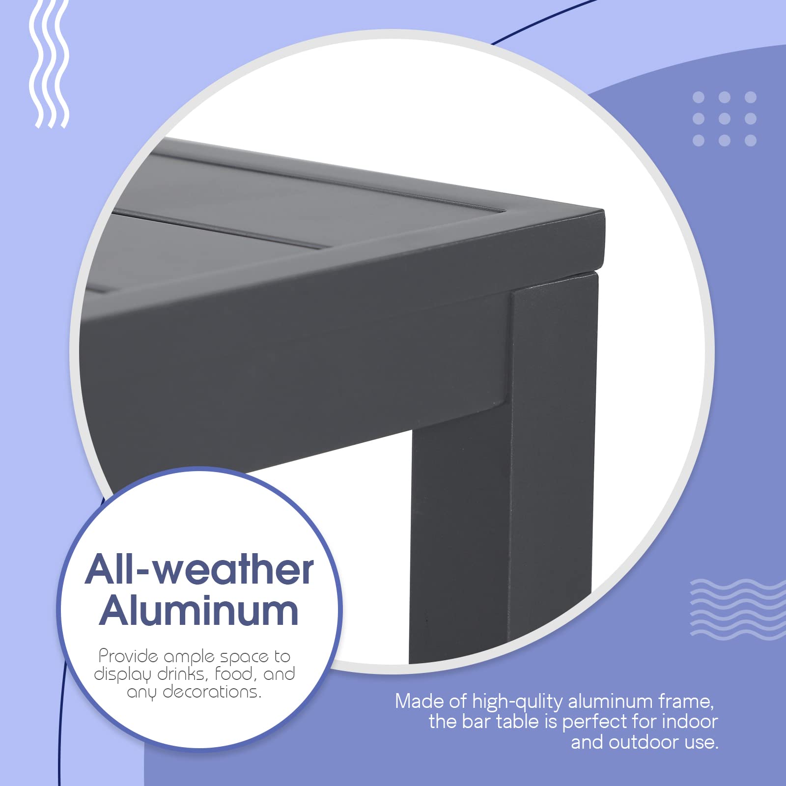All-Aluminum High Top Bar Table - Rectangular Pub Table for Indoor & Outdoor Use | Easy Assembly & Low Maintenance | Dark Grey | Perfect for Patio, Garden, Restaurant & Home Decor