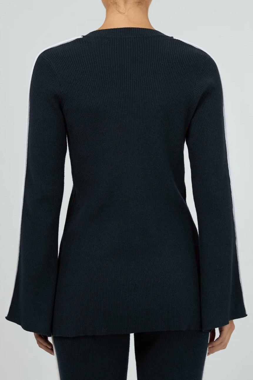 Highland Navy Knit Top for Women - Soft Comfortable Crewneck Sweater - Perfect for Casual Outfits, Office Wear & Fall Layering