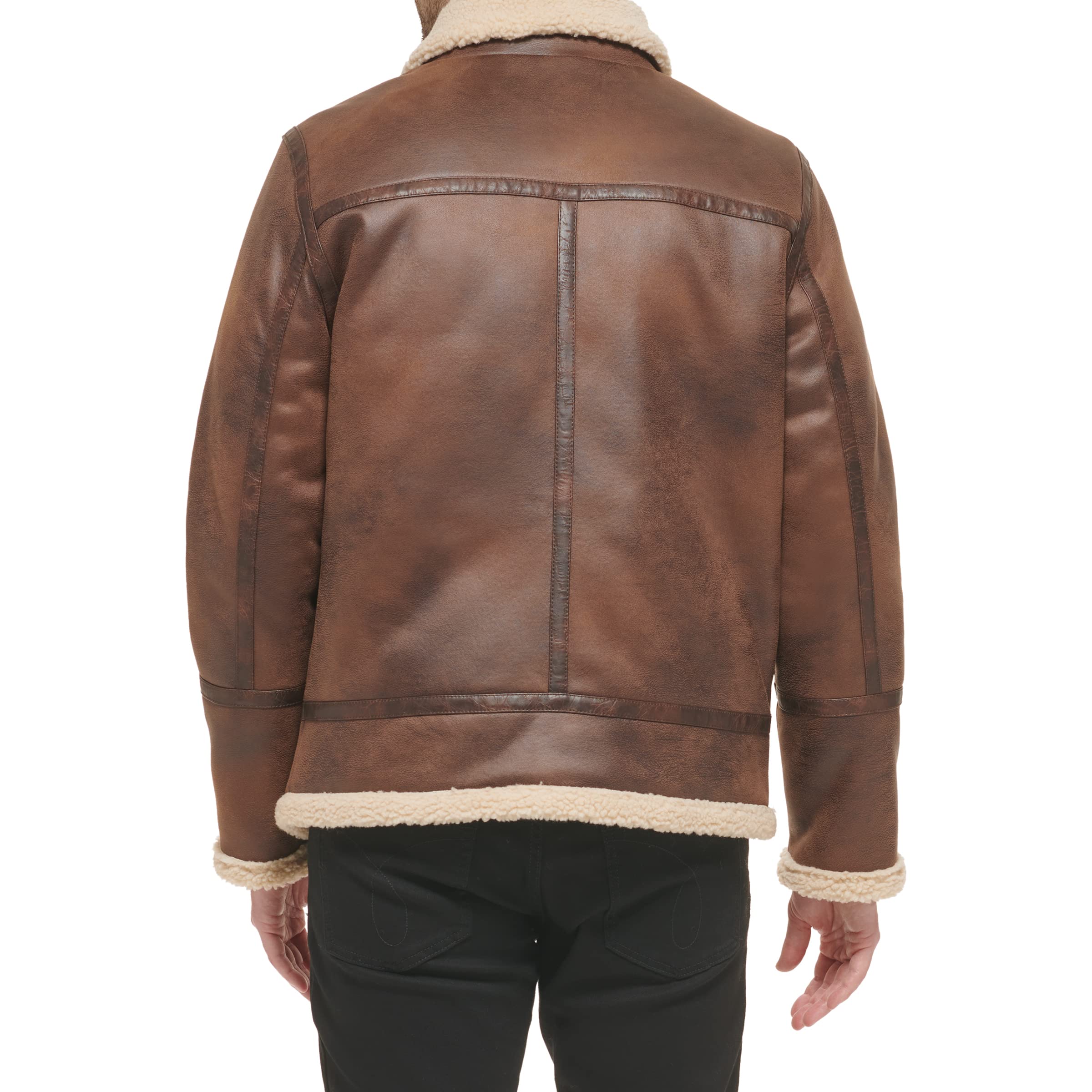 Calvin Klein Men's Faux Leather Bomber Jacket with Warm Shearling Lining - Stylish Winter Outerwear for Casual & Night Out