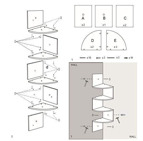 WELLAND White Floating Shelf - 4 Tier Zig Zag Corner Wall Mounted Shelf for Bathroom, Kitchen, Living Room & Bedroom Storage