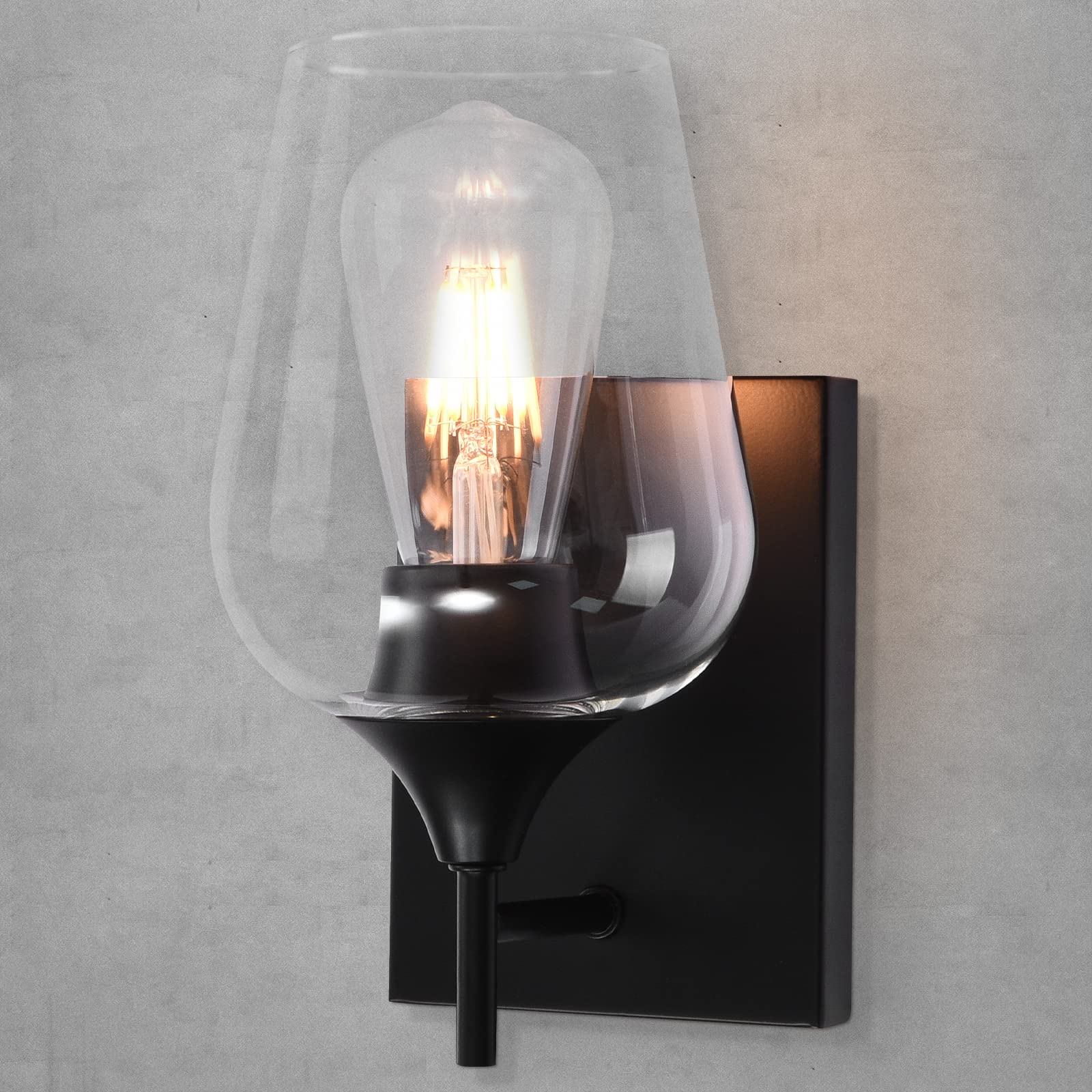 Zicbol 1-Light Modern Black Vanity Light Fixture with Clear Glass Shade - Bathroom Wall Sconce for Mirror Lighting, Perfect for Bathroom, Living Room & Bedroom Decor | Elegant Home Lighting Solution for Vanity, Dresser & Makeup Area