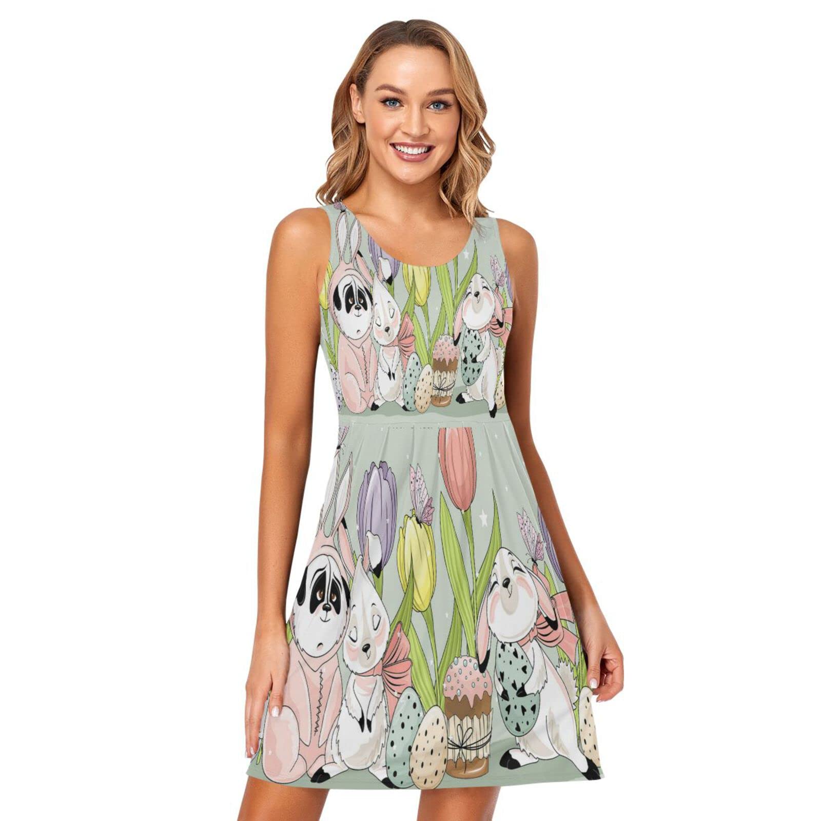 Women's Sleeveless Floral Print Pleated Sun Dress with Pockets - Casual Summer Beach Dress for Vacation, Party & Outdoor Activities