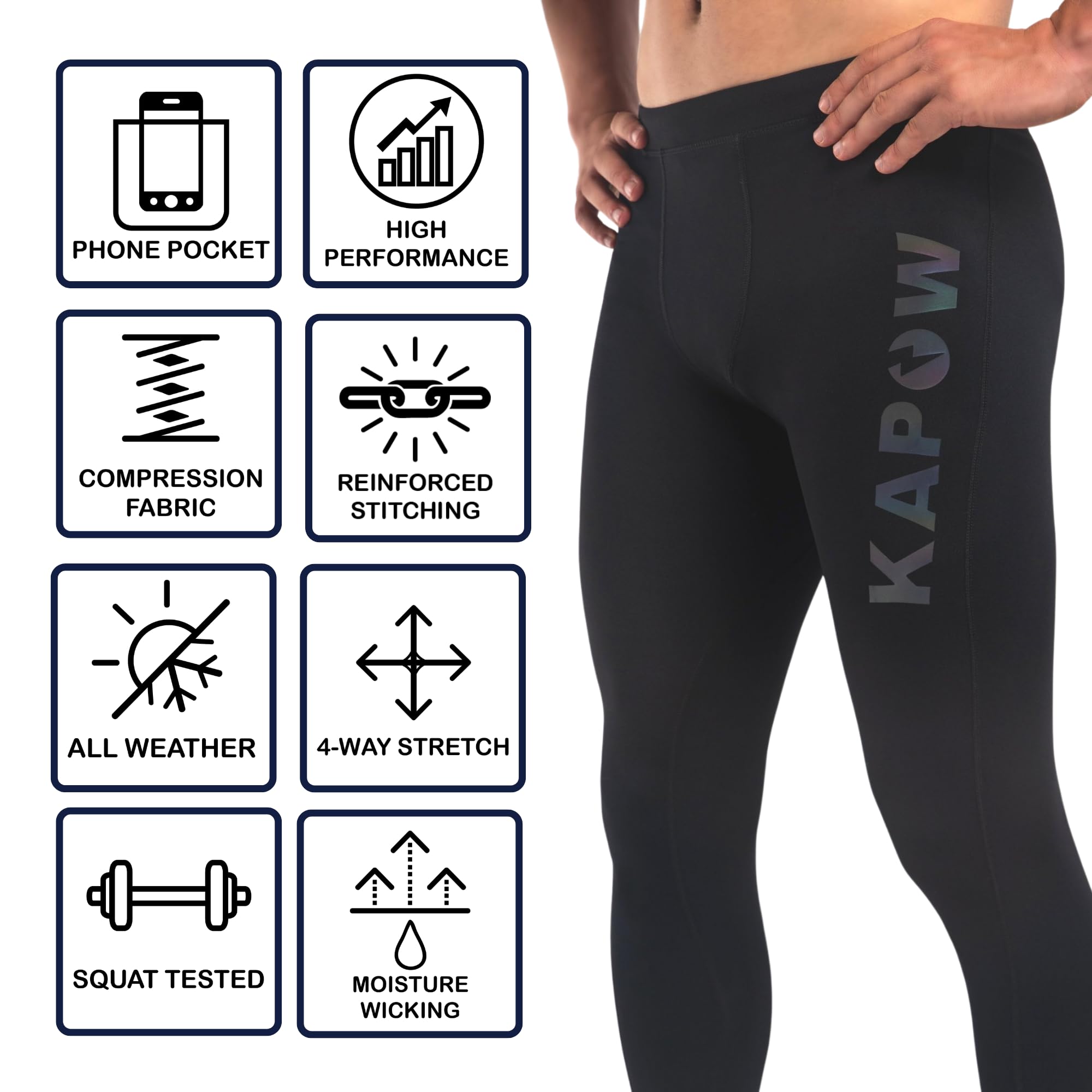 Kapow Meggings High Compression Performance Leggings for Men - Athletic Workout Pants with Pockets | Gym, Running, Yoga & Activewear