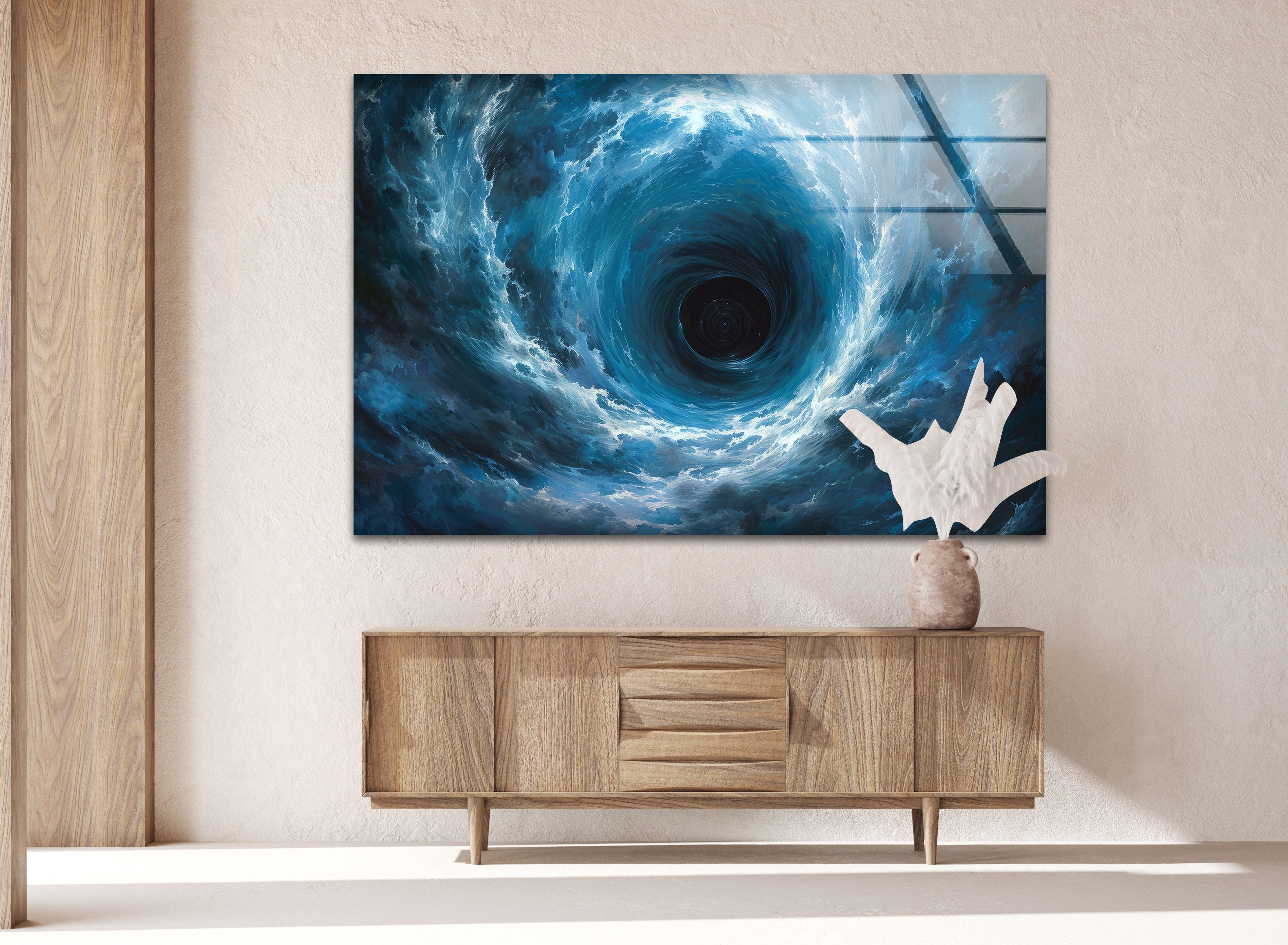 Blue Vortex Glass Wall Art - Handcrafted Modern Home Decor for Living Room, Bedroom & Office - Stunning 3D Glass Sculpture for Unique Interior Design