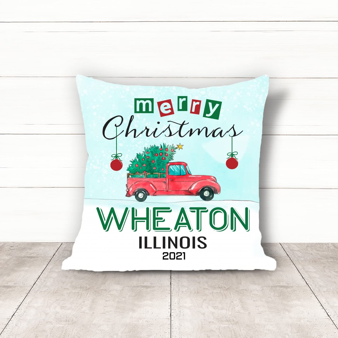 Christmas Pillow Covers 18x18 Inches - Festive Holiday Home Decor for Sofa, Bedroom & Car - Merry Christmas Throw Pillow Cases with Wheaton Illinois Design - Perfect for Xmas Gifts & Seasonal Decorations