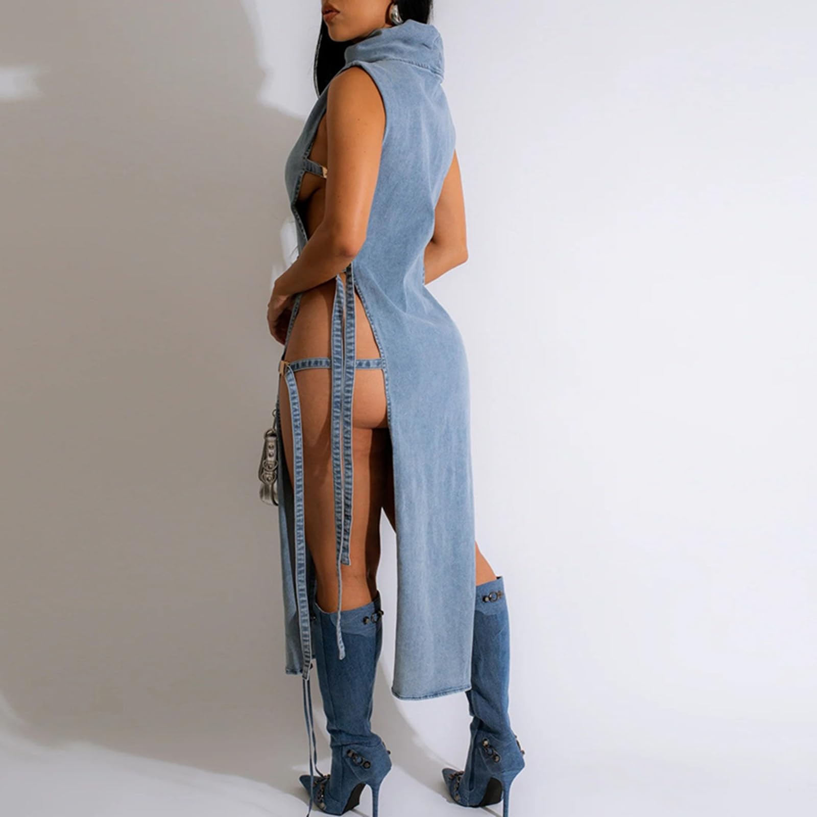 Distressed Boyfriend Denim Dress for Women - Sleeveless Casual Jean Dress | Cute Cowgirl Summer Outfit for Music Festivals, Beach Days & Western Style