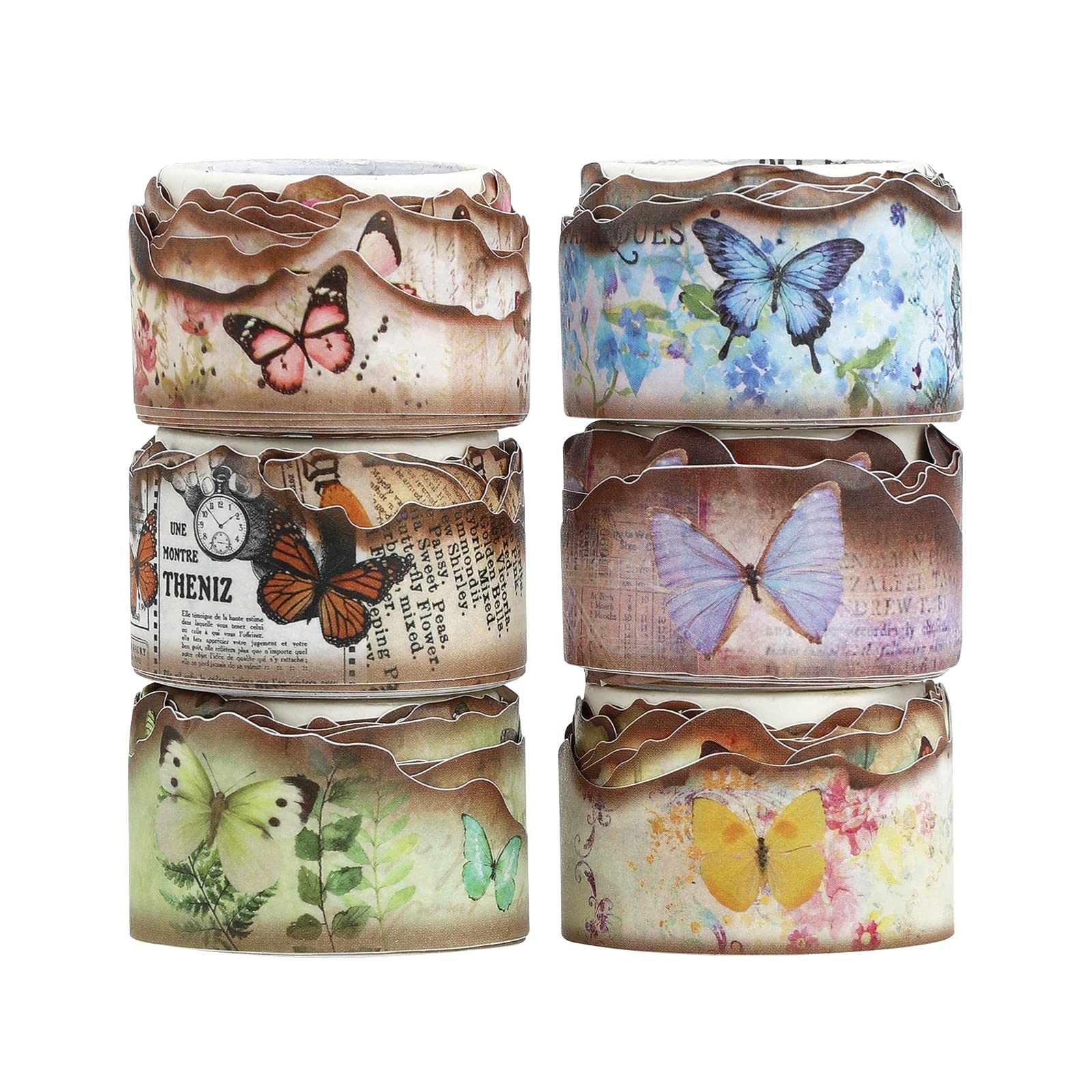 6 Rolls Vintage Butterfly Washi Tape Set - Decorative Japanese Paper Tape for Scrapbooking, Journaling, DIY Crafts | Perfect for Bullet Journals, Gift Wrapping & Home Decor