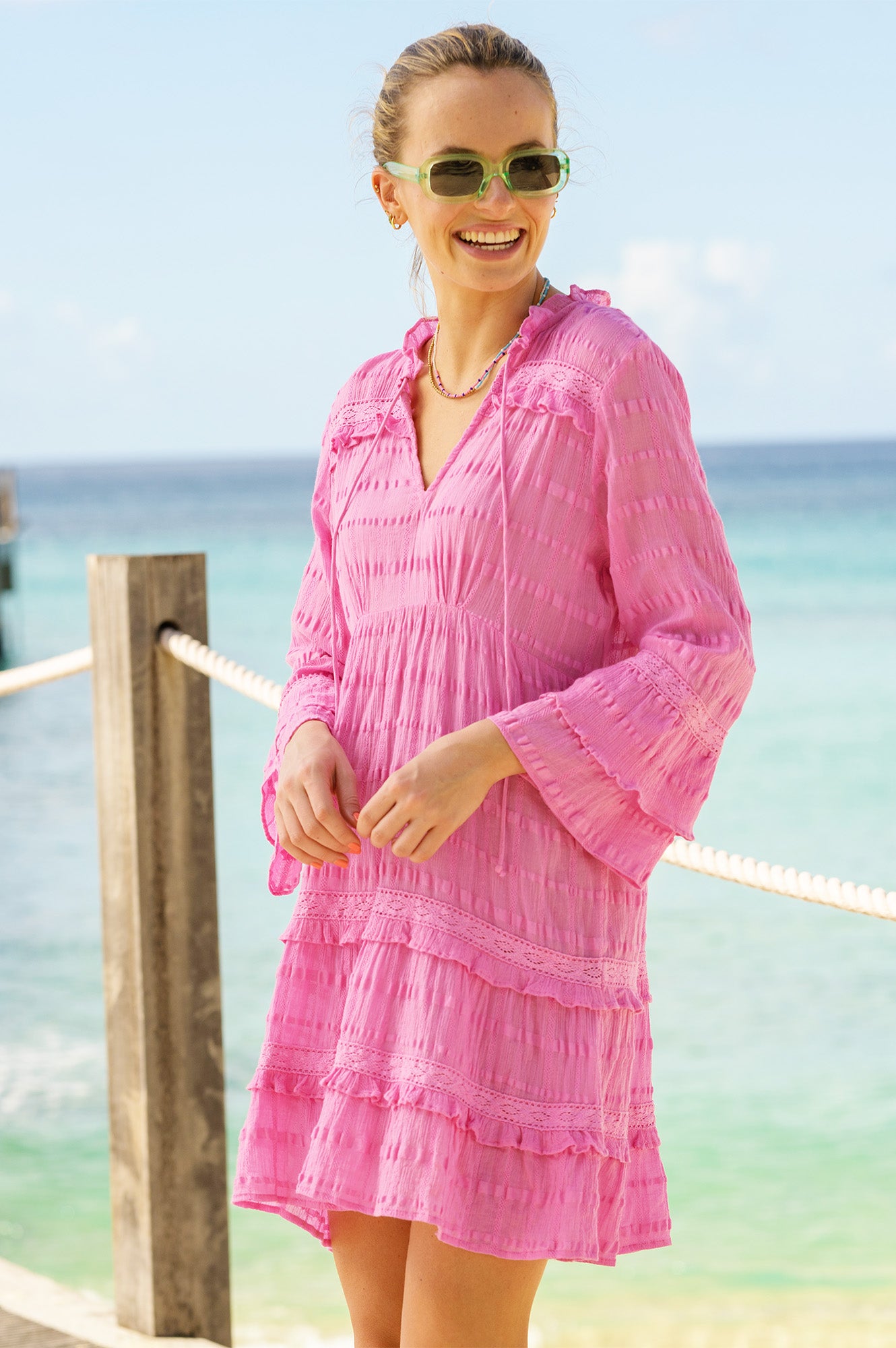 Stylish Pink Molly Kaftan Dress for Women - Boho Chic Loose Flowy Beach Cover Up - Perfect for Summer Vacation, Pool Party & Resort Wear