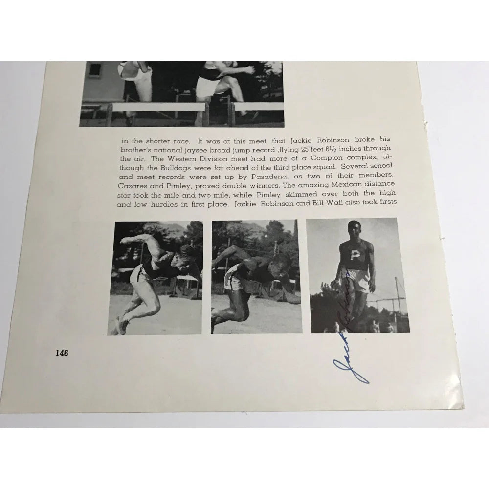 Authentic Jackie Robinson Signed Track & Field Yearbook Page with JSA COA - Rare Pre-Dodgers Baseball Memorabilia - Perfect for Sports Collectors & History Enthusiasts