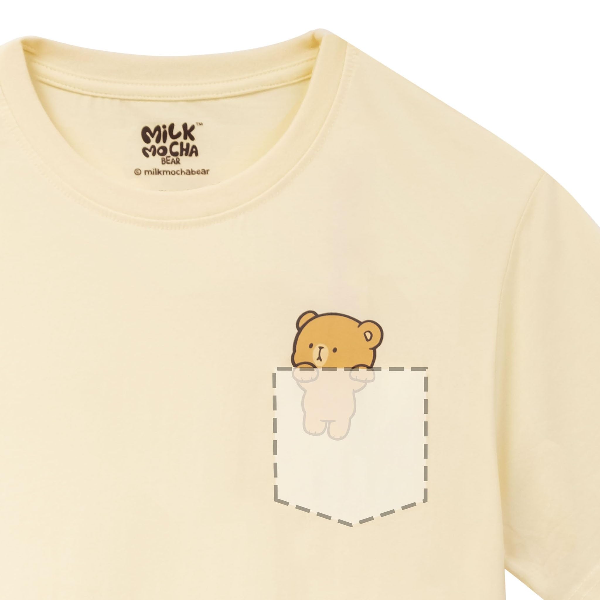 Cute Pocket Milk & Mocha Graphic T-Shirt - Black, Pink, Yellow Unisex Cotton Polyester Blend Tee for Men & Women | Casual Wear, Street Fashion, Gift Idea