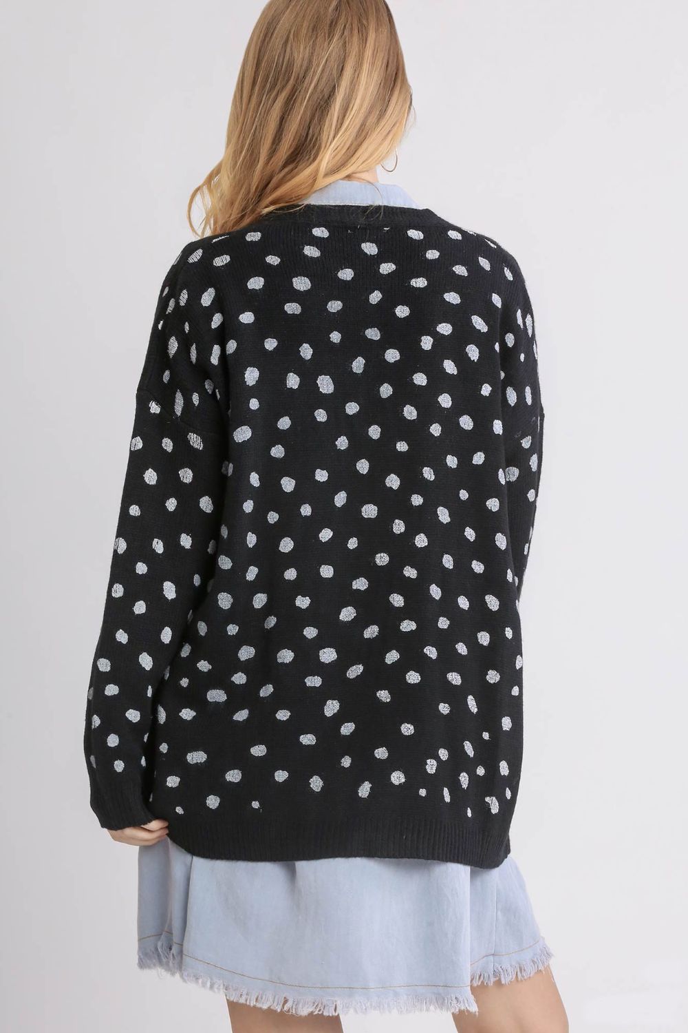 Stylish Women's Polka Dot Cardigan Sweater - Soft Knit Open Front Long Sleeve Cover Up for Fall & Winter - Perfect for Office, Date Night & Casual Outings