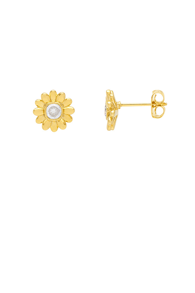 CZ Flower Stud Earrings EBE5591G - Elegant Cubic Zirconia Floral Design for Women, Perfect for Weddings, Parties & Everyday Wear