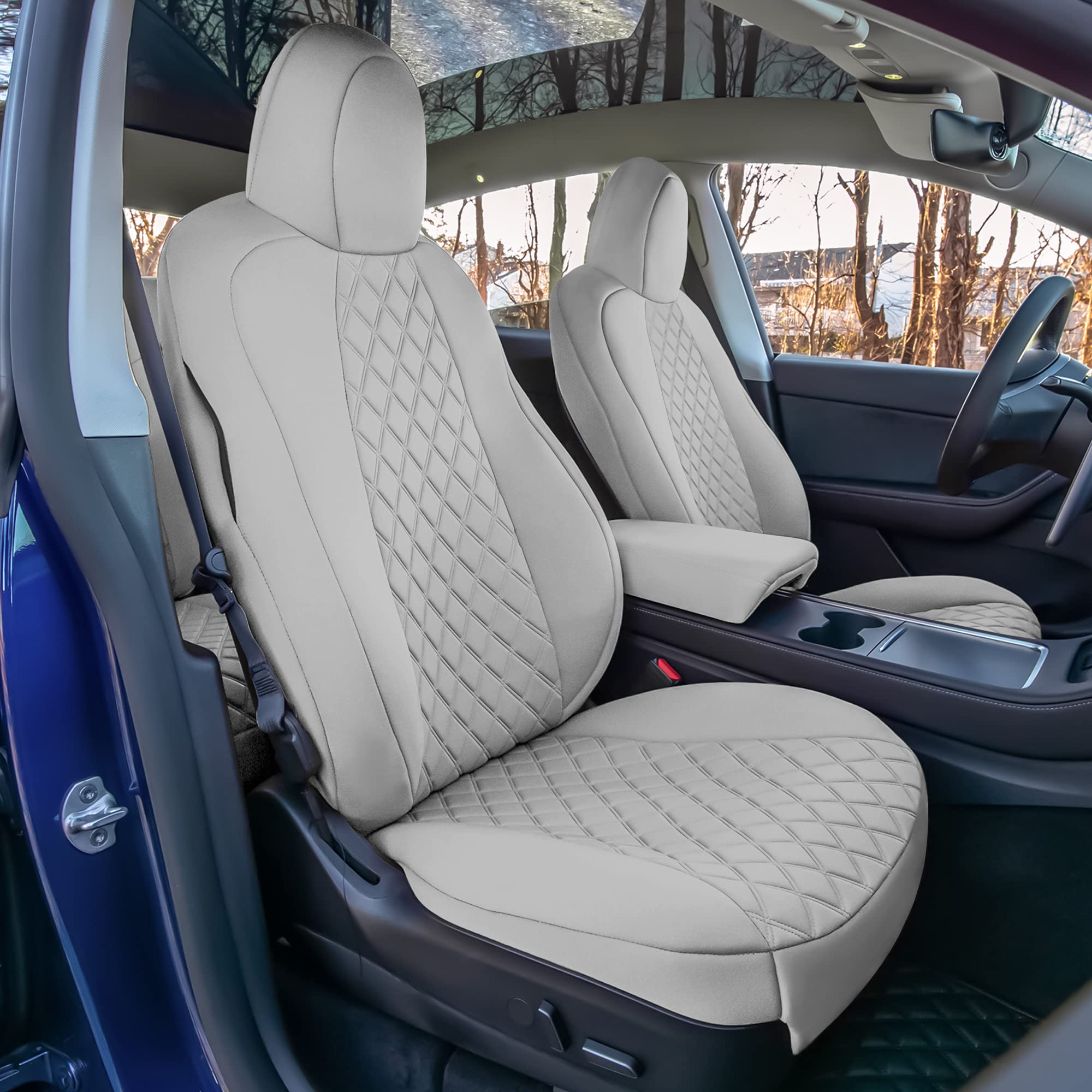 Custom Fit Waterproof Seat Covers for Tesla Model Y 2020-2024 | Front Set Solid Gray Interior Accessories | Perfect for Road Trips, Daily Commutes & Protecting Your Car Seats