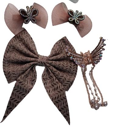 Shubeha Enterprises Women's Hair Clips Set - 2 Ribbon Barrettes with Bow & Butterfly Clips for Girls, Bridal Party Hair Accessories | Perfect for Weddings, Prom, School & Daily Styling