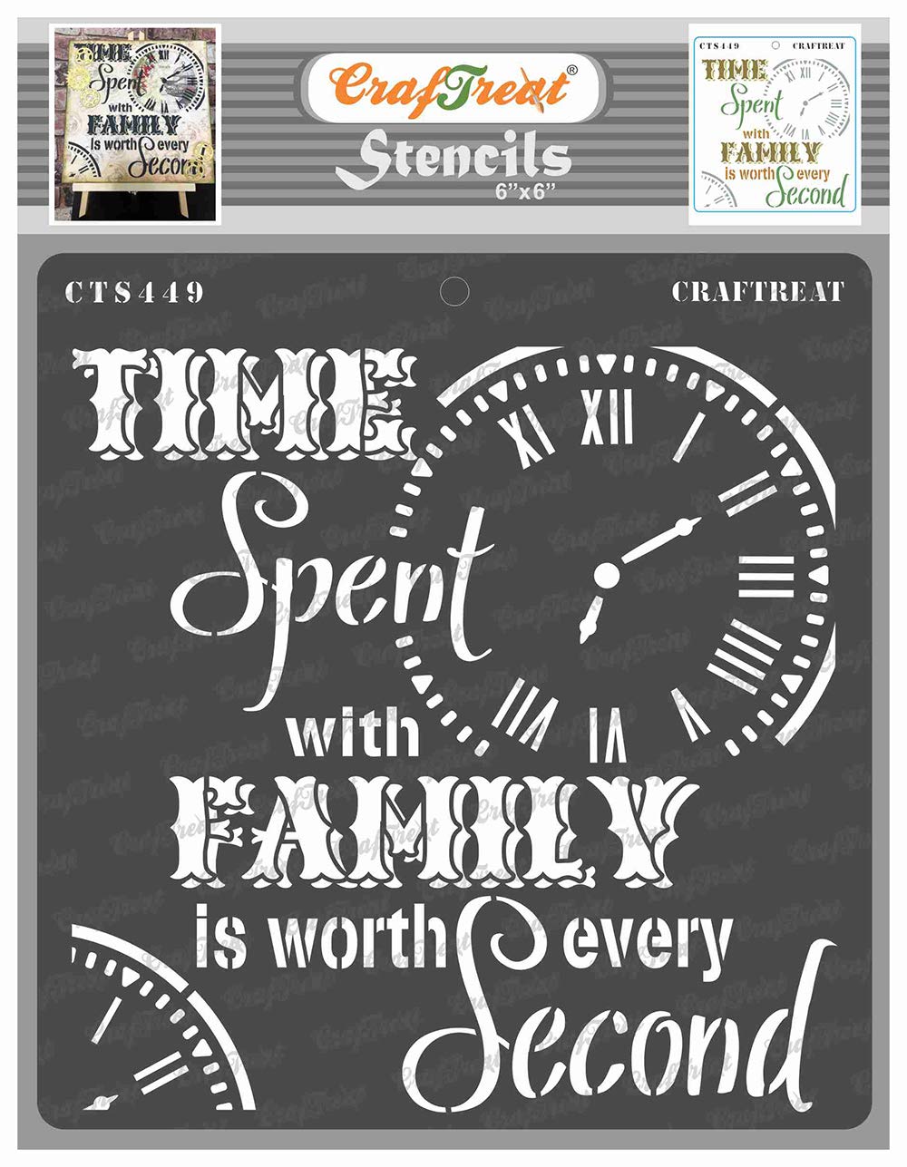 CrafTreat Reusable Quote Stencils for Painting - 6x6 Inch DIY Art Stencils for Wood, Canvas, Paper, Fabric, Floor, Wall & Tile - Perfect for Family Time Crafts & Home Decor Projects