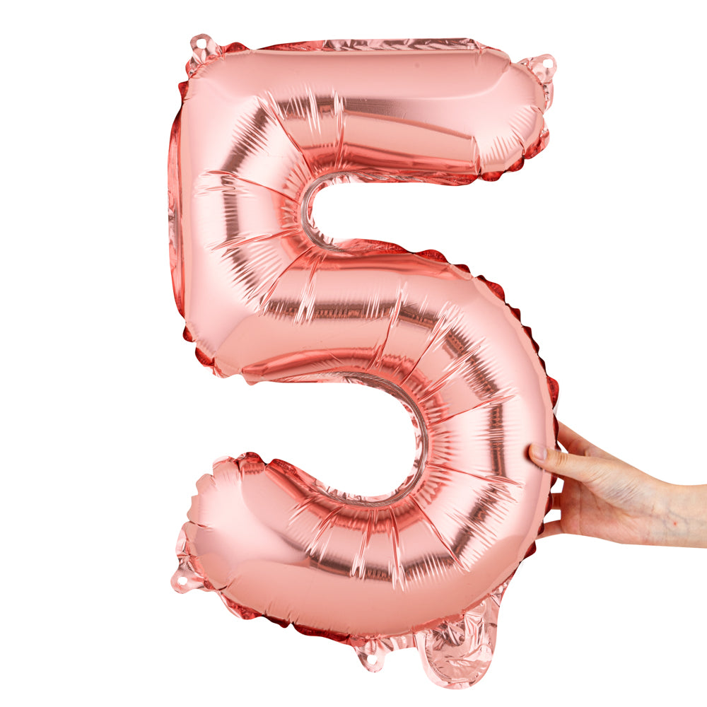 Balloonify Rose Gold Mylar Number 5 Balloon - 16 Inch Party Decoration for Birthdays, Anniversaries & Celebrations (1 Count)
