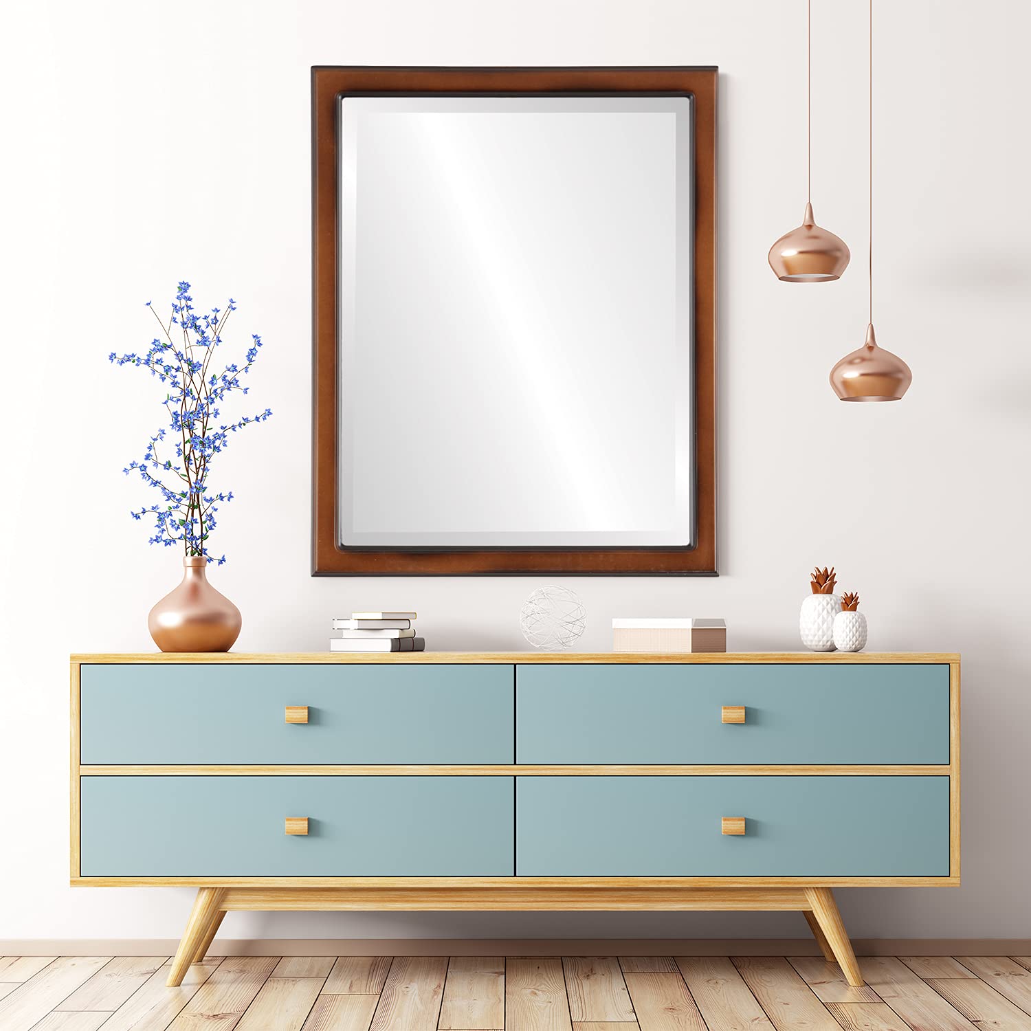 Ovalcrest Rectangle Beveled Wall Mirror - 18x22 Inches Walnut Finish - Modern Home Decor Mirror for Living Room, Bedroom & Entryway - Toronto Style Framed Mirror with Outside Dimensions