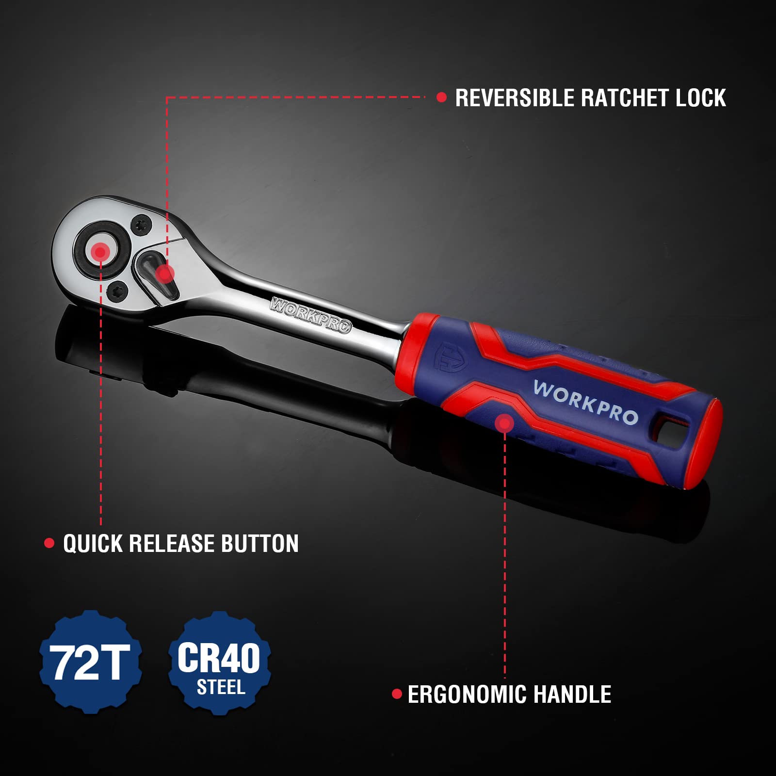 WORKPRO 3-Piece Ratchet Wrench Set - 1/4