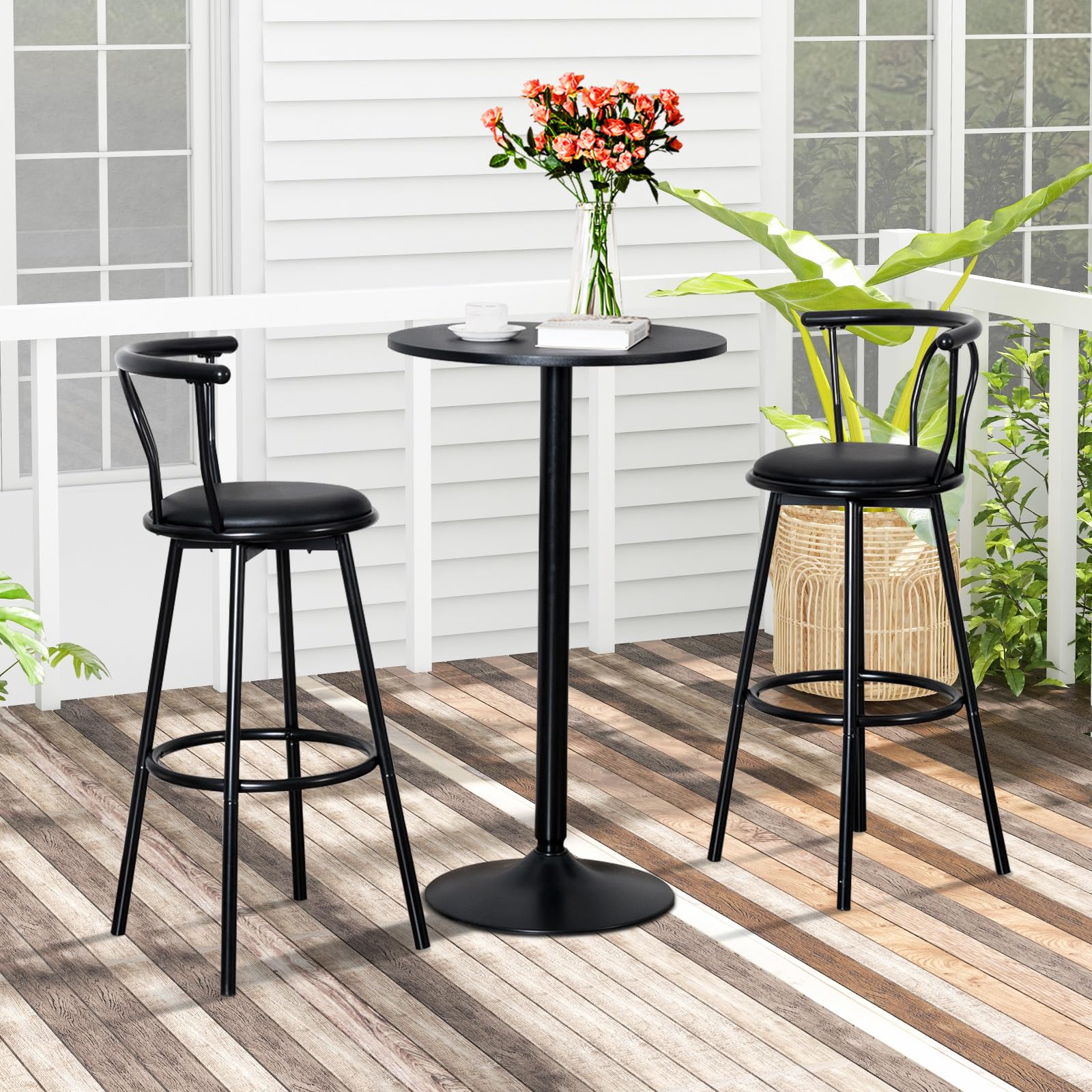Moccha Pub Bar Table - 40-Inch Tall Round Cafe Table with 24-Inch MDF Tabletop & Metal Base, Modern Cocktail Table for Dining Room, Living Room, Bistro, Restaurant, Home, Black - Perfect for Small Spaces, Patio, and Outdoor Entertaining