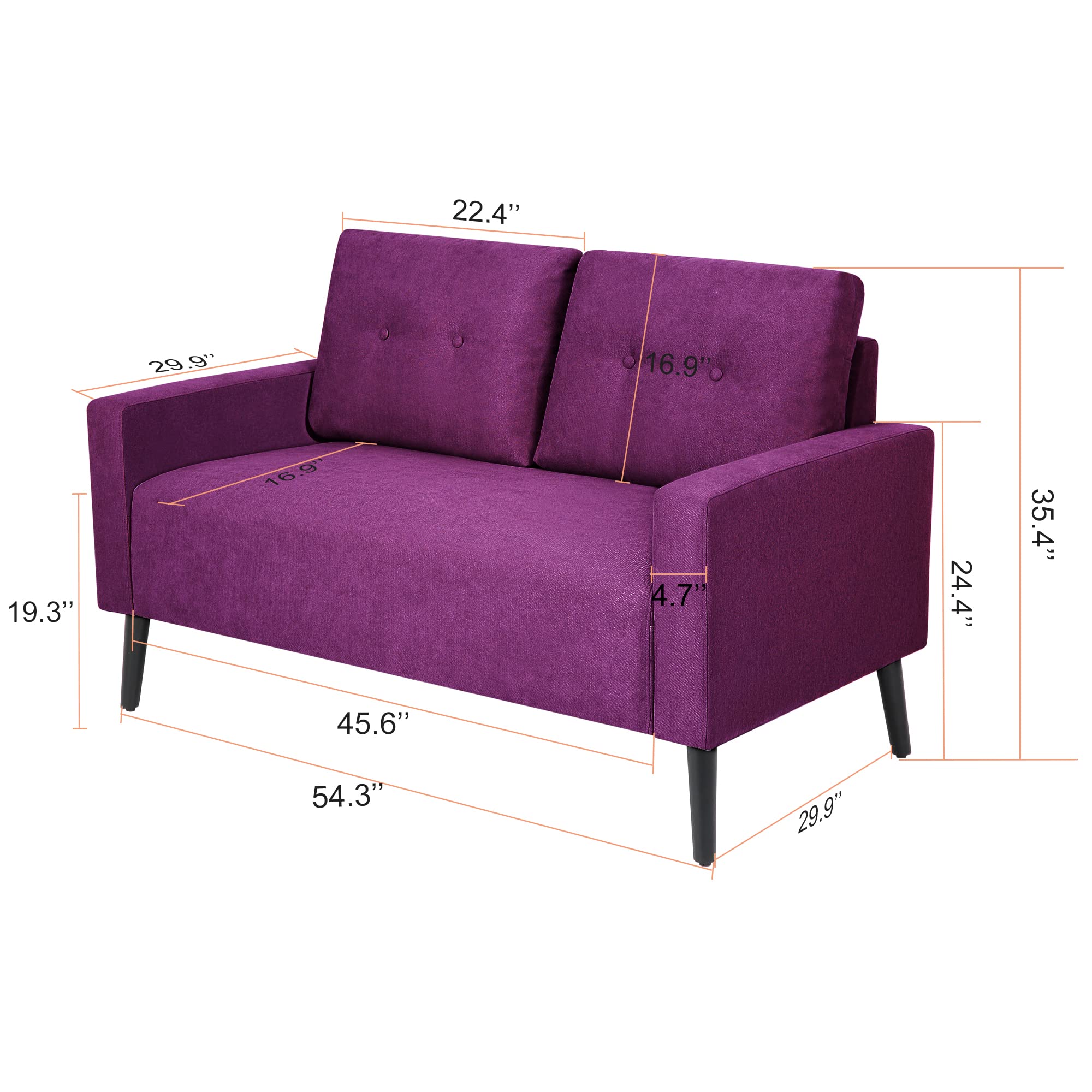 Linen Square Arm Loveseat Sofa - Modern Small Couch for Living Room, Apartment & Office - Comfortable Two-Seater with Square Arms for Cozy Spaces