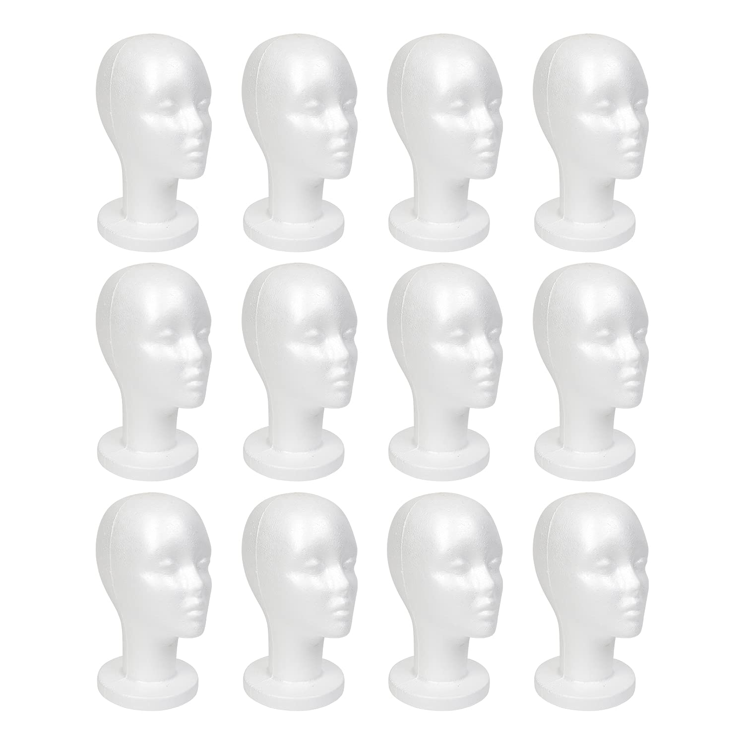 STUDIO LIMITED 11.4-Inch White Styrofoam Mannequin Head (12 Pack) - Wig Stand for Wigs, Hats, Masks & Hairpieces | Salon Display, Arts & Crafts, DIY Projects | Perfect for Hairstyling Practice, Costume Design & Home Decor