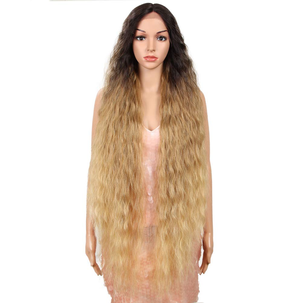 41” Long Wavy Synthetic Lace Front Wig with Baby Hair - Half Hand Tied 130% Density Human Hair Wig for Women (TAT6/27/24E) - Perfect for Cosplay, Daily Wear & Special Occasions