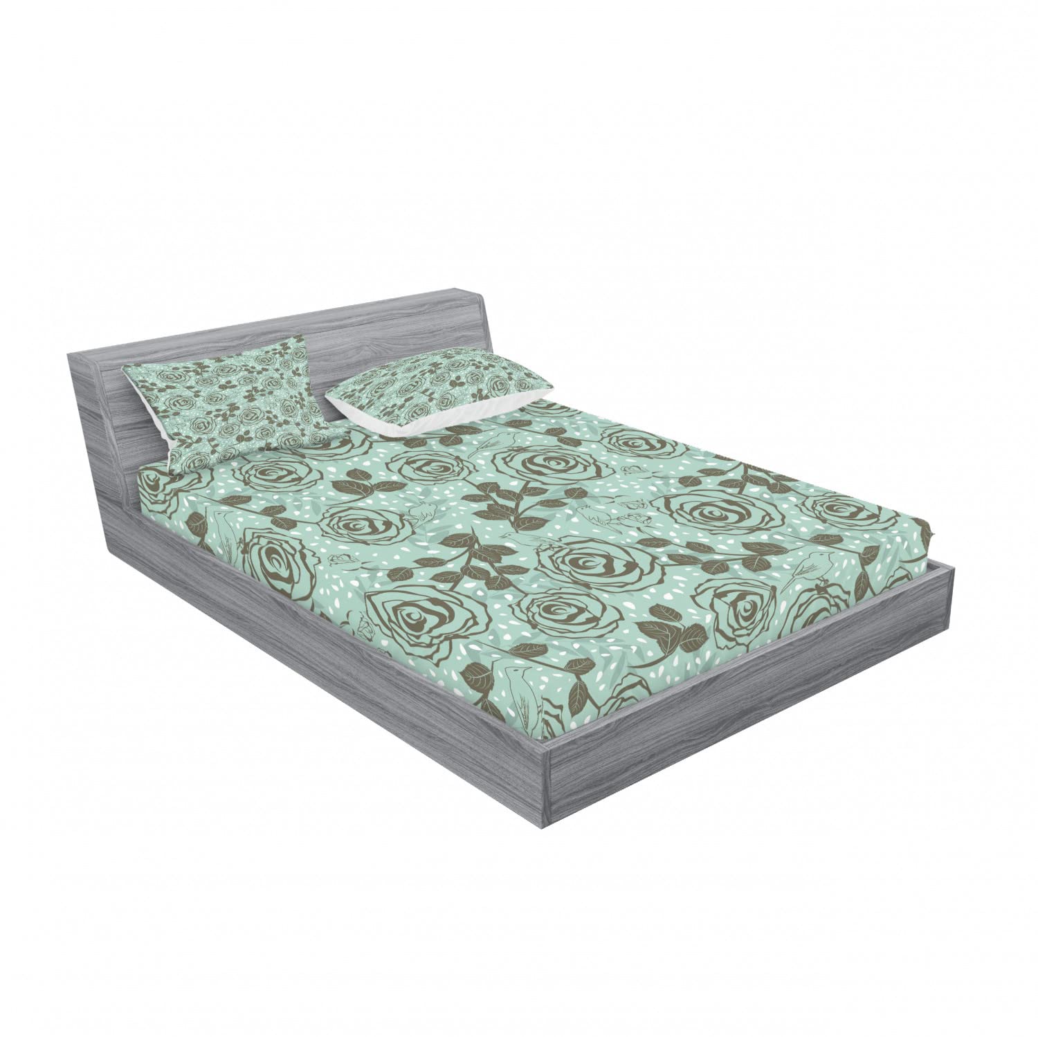 Ambesonne Floral 2-Pack Fitted Sheet & Pillow Sham Set - Romantic Inspirations, 4-Piece Bedding Decor, Includes 2 Twin XL Fitted Sheets & 4 Standard Pillowcases in Seafoam Sage Green - Perfect for Guest Rooms, Dorm Decor & Boho Chic Bedroom Styling