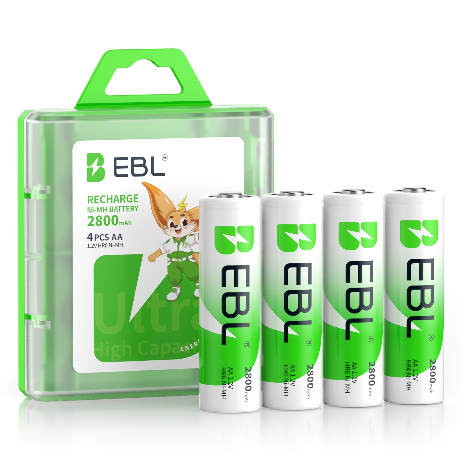 EBL AA NiMH Rechargeable Batteries 2800mAh High Capacity - 8 Pack for Digital Cameras, Flashlights, Toys, and More - Long Lasting Power Supply