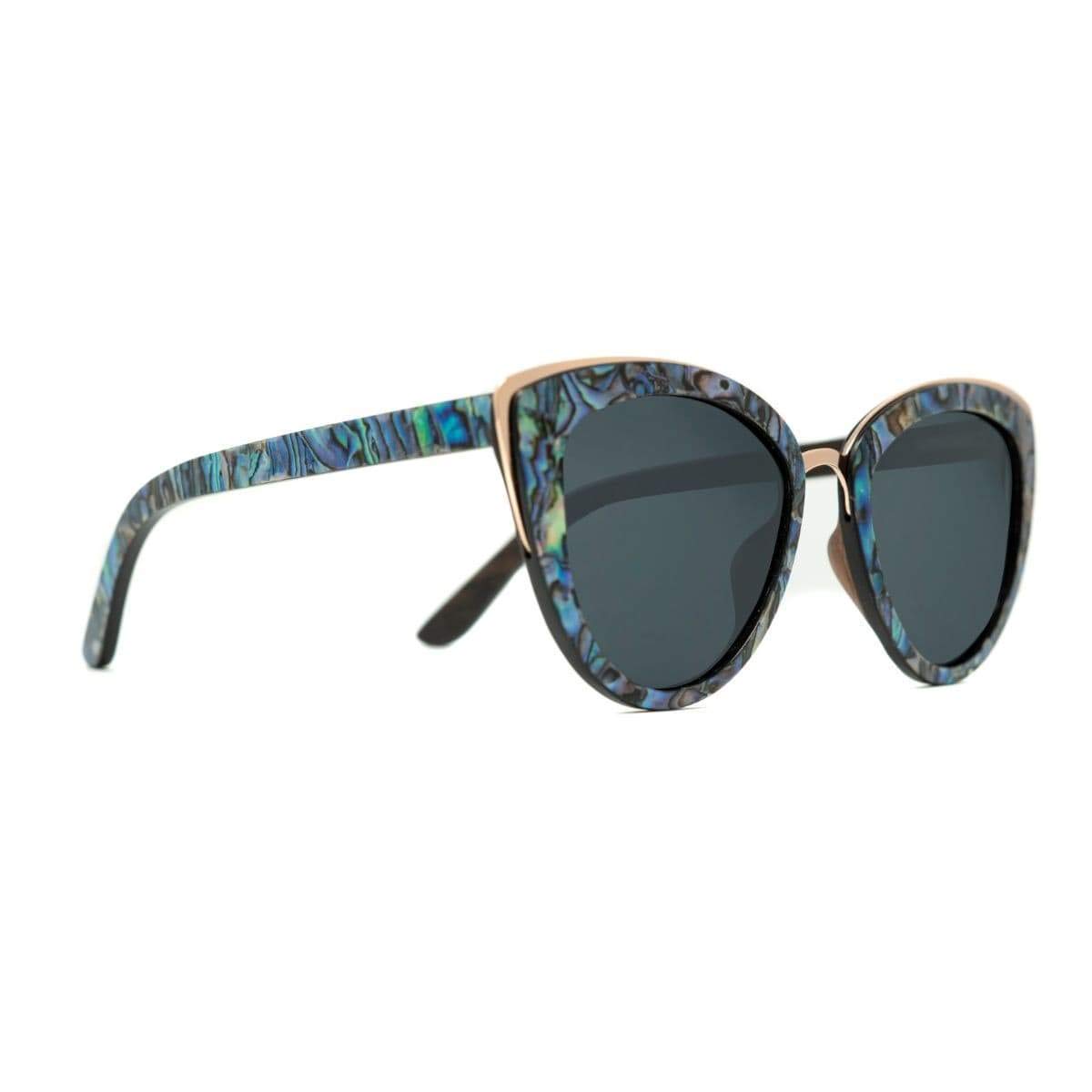 SLYK Bombshell Sunglasses for Women – Abalone Seashell Frame with Smoke Lenses – Stylish UV Protection Shades for Beach, Driving & Outdoor Activities