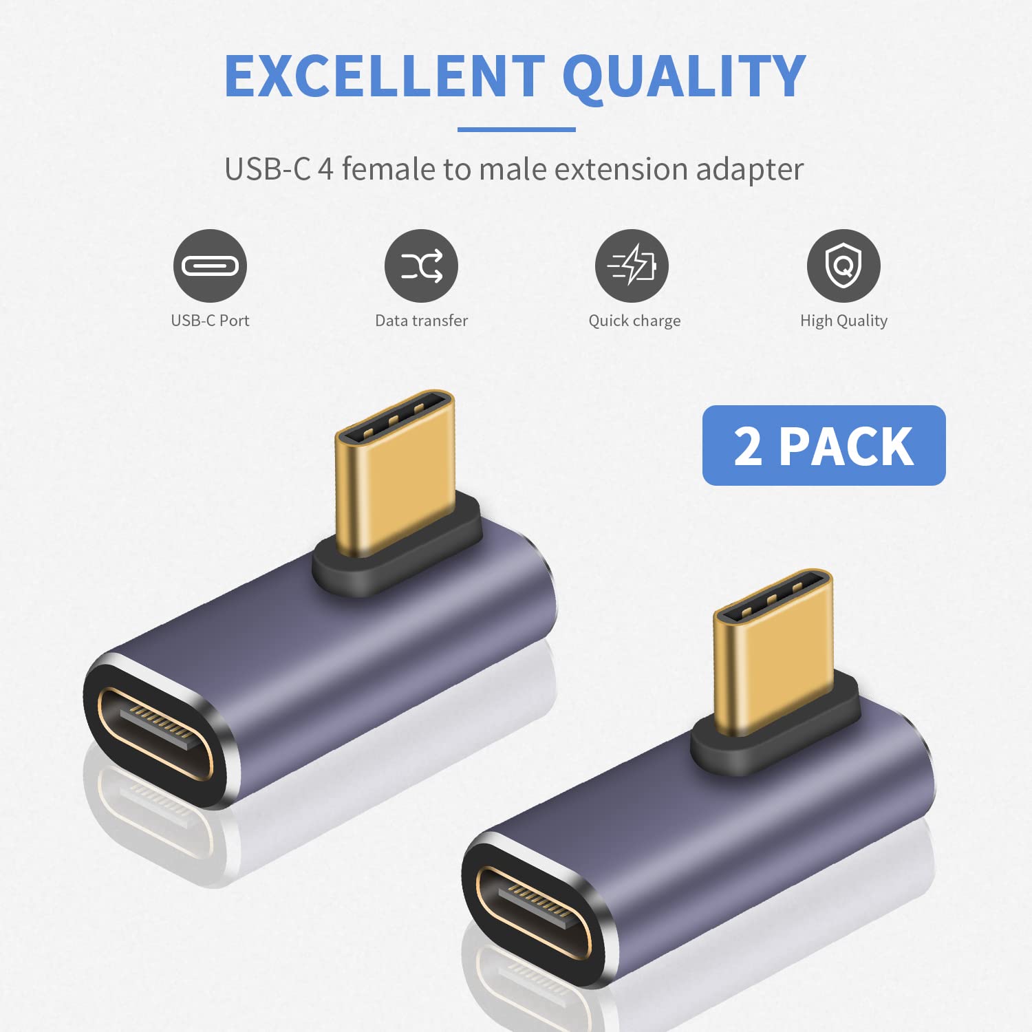 Duttek 90 Degree USB C Adapter 40Gbps (2 Pack) - Thunderbolt 3/4 Compatible, Supports 8K@60Hz & 100W Fast Charging - Perfect for MacBook Pro, iPad Pro, Dell XPS & Other USB-C Devices