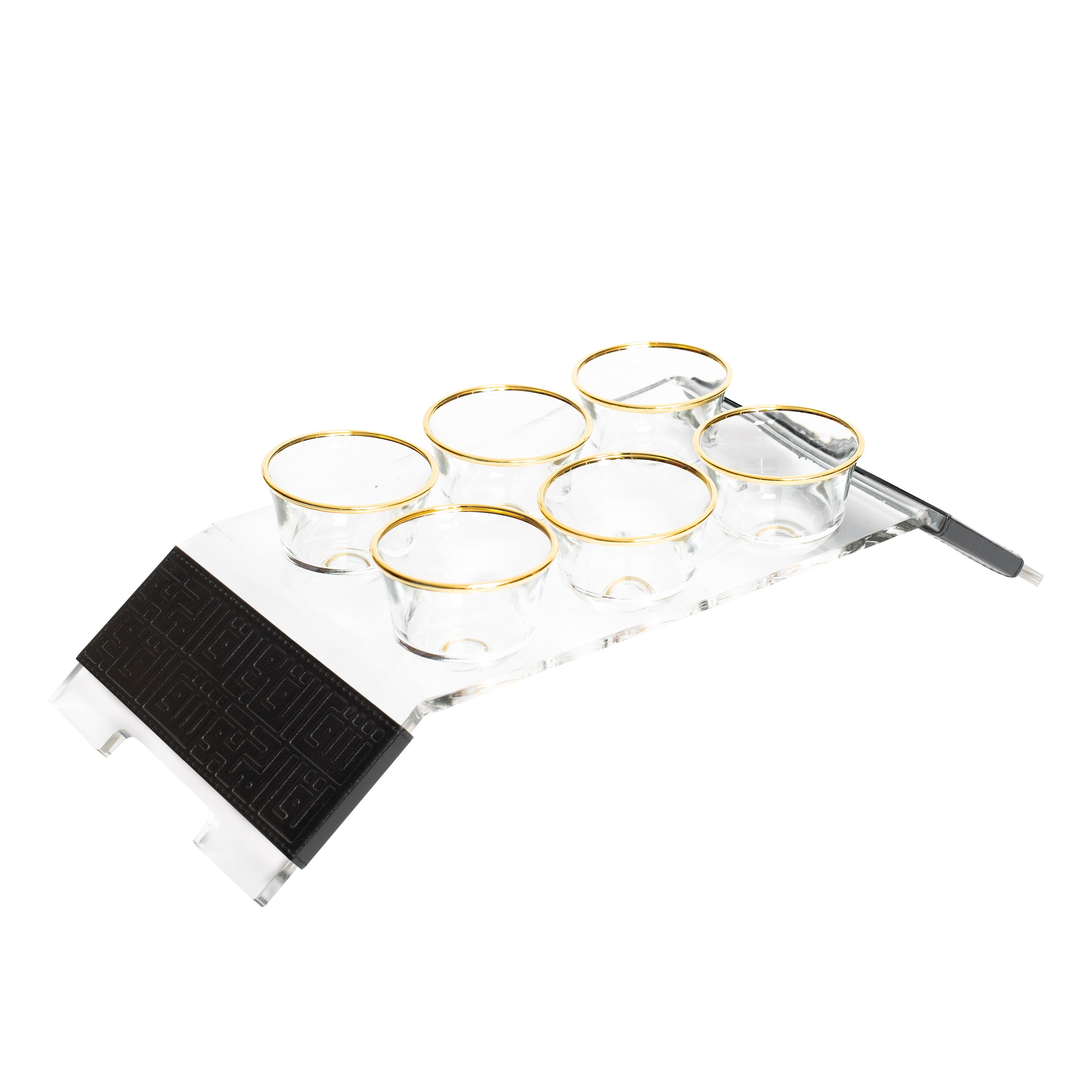 Dimlaj Shafa Acrylic Coffee Stand & Cawa Cups (Onyx Black) - Modern Coffee Table Display for Home, Office, or Cafe Decor