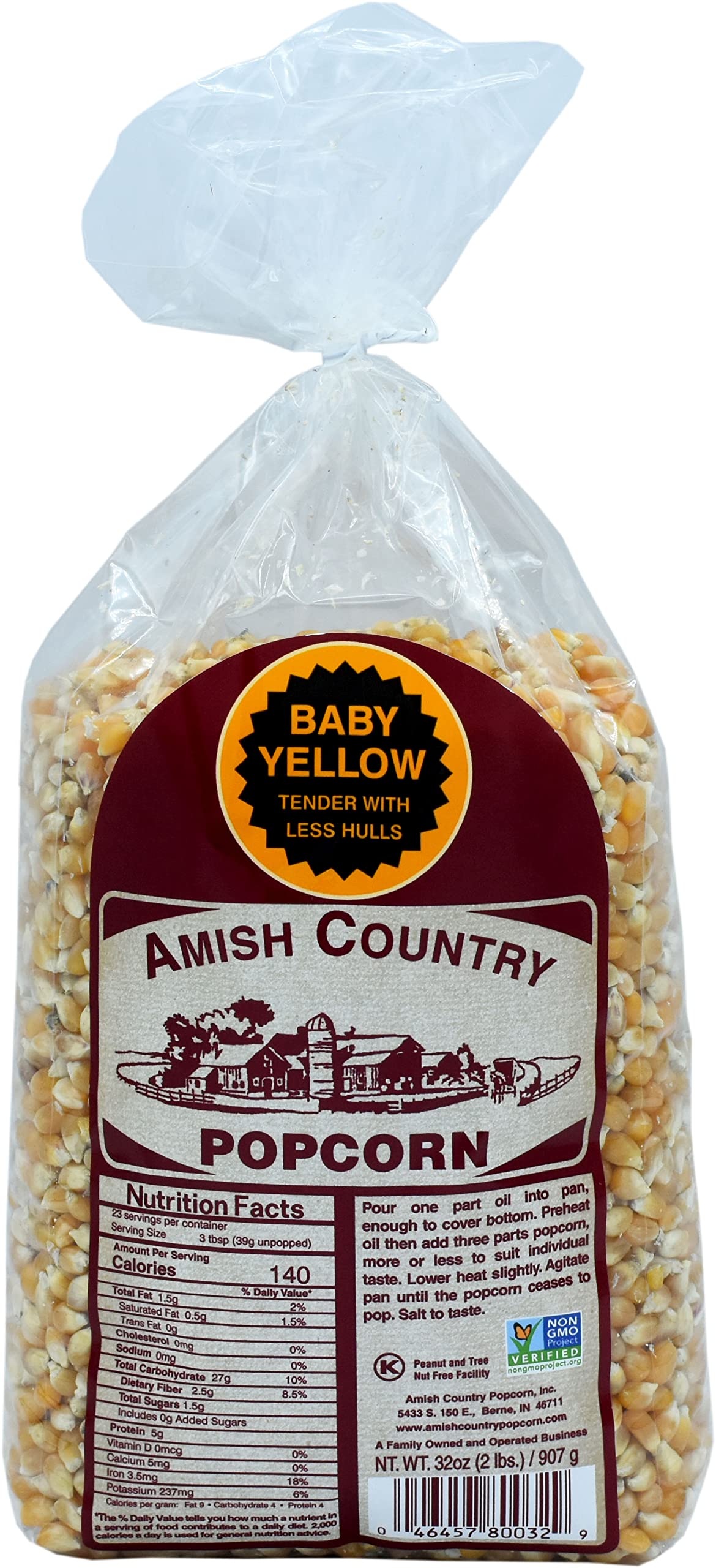 Amish Non-GMO Baby Yellow Popcorn Kernels - 2lb Bag for Healthy Snacking
