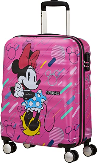American Tourister Disney Wavebreaker Carry On Spinner Luggage - Minnie Future Pop Collection | Lightweight Hardshell Suitcase for Travel, Business Trips & Family Vacations