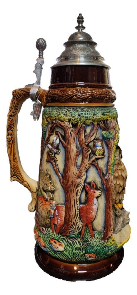 German Beer Stein 2L - Handcrafted Fox Design Tankard Mug for Oktoberfest, Camping & Outdoor Adventures - Premium Wildlife Wilderness Giant Stein for Beer Enthusiasts