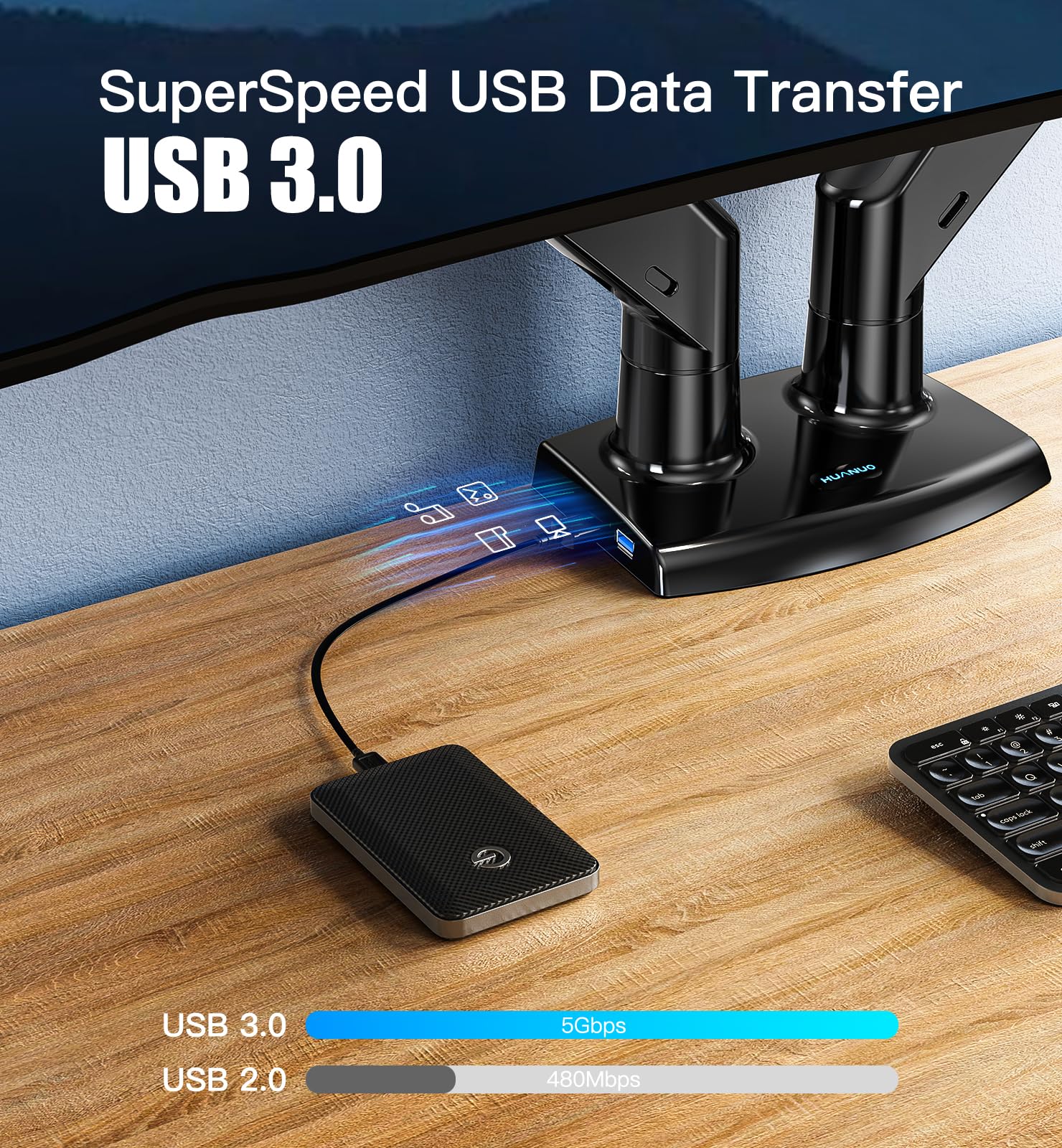HUANUO 13-35 Inch Adjustable Gas Spring Monitor Stand - Full Motion Articulating Arm with USB Port, Holds Up to 12kg for Computer Screens - Perfect for Home Office, Gaming Setup & Workstation Ergonomics