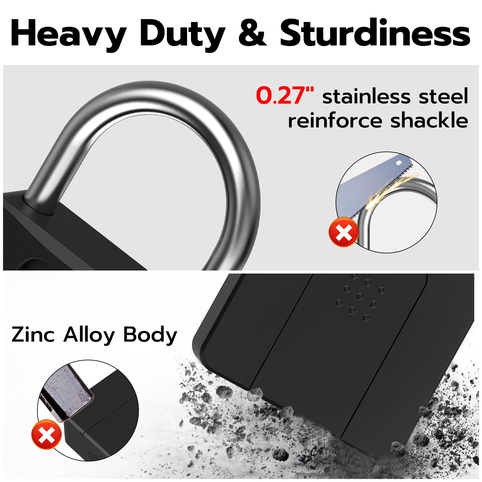 Dhiedas Fingerprint Padlock - Bluetooth Smart Lock with Waterproof & Heavy Duty Design - Secure Outdoor Fence, Gate, Shed, Warehouse, Gym, Storage Yard - Ideal for Home Security & Commercial Use