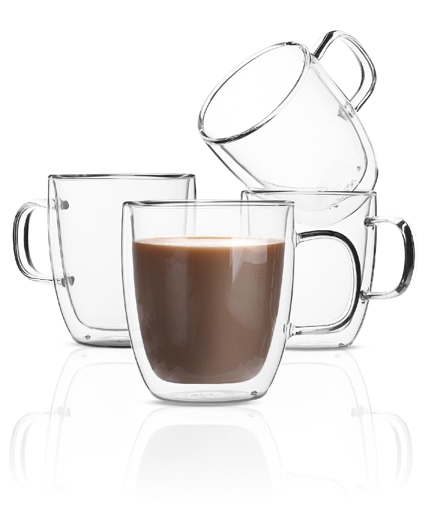BTaT Double Wall Glass Coffee Mugs - 12 oz Set of 4, Clear Insulated Coffee Cups for Hot & Cold Drinks - Perfect for Home, Office, Gifts & Christmas Presents