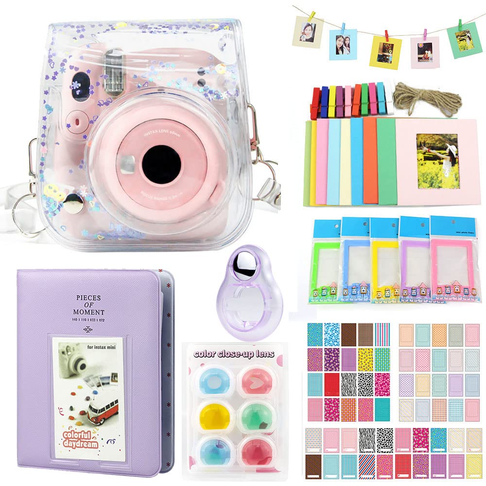 Fujifilm Instax Mini 11 Camera Accessories Bundle - Sequin Purple Camera Case, Photo Album, Lens Filters, Decorative Frames | Perfect for Travel, Parties, Scrapbooking & Instant Photo Gifts