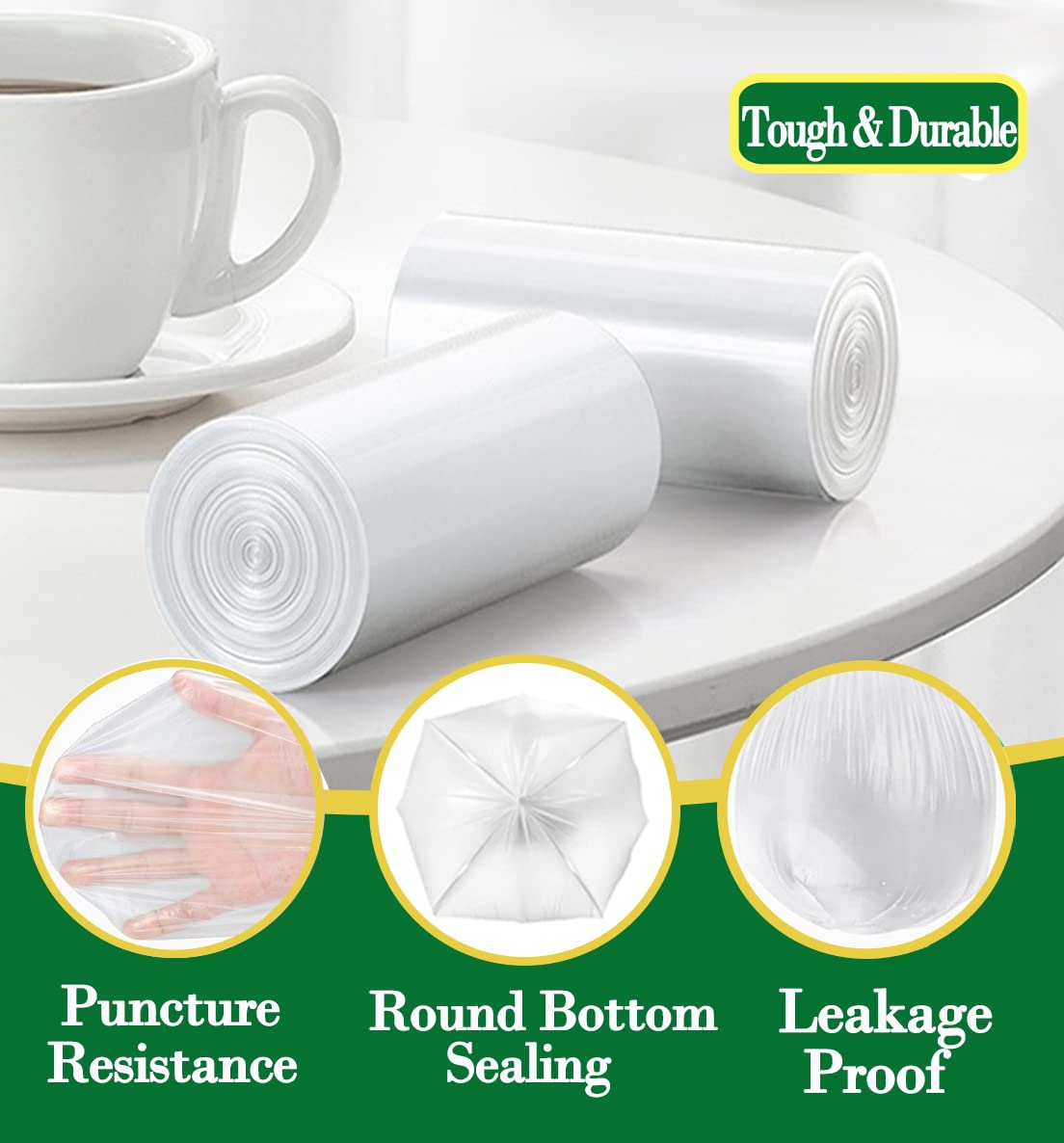 Hommaly 2 Gallon (1.8-2 Gal) 120 Count Small Clear Trash Bags - Strong 1.8 Gallon Garbage Bags for Bathroom, Office & Waste Baskets - Unscented Mini Plastic Bin Liners Fits 6-8 Liter Trash Cans - Perfect for Home, Kitchen, Bathroom & Office Waste Disposal