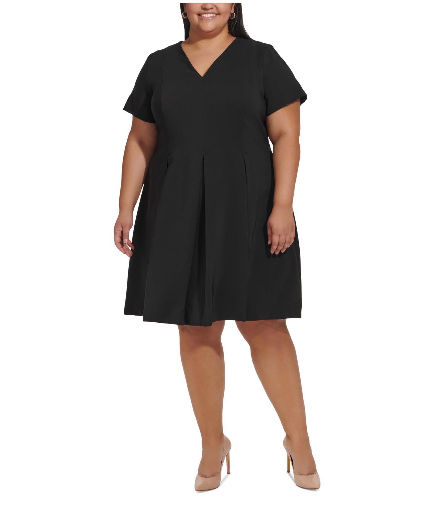 Tommy Hilfiger Women's Pleated Fit & Flare Dress - Elegant A-Line Midi Dress for Work, Party & Special Occasions