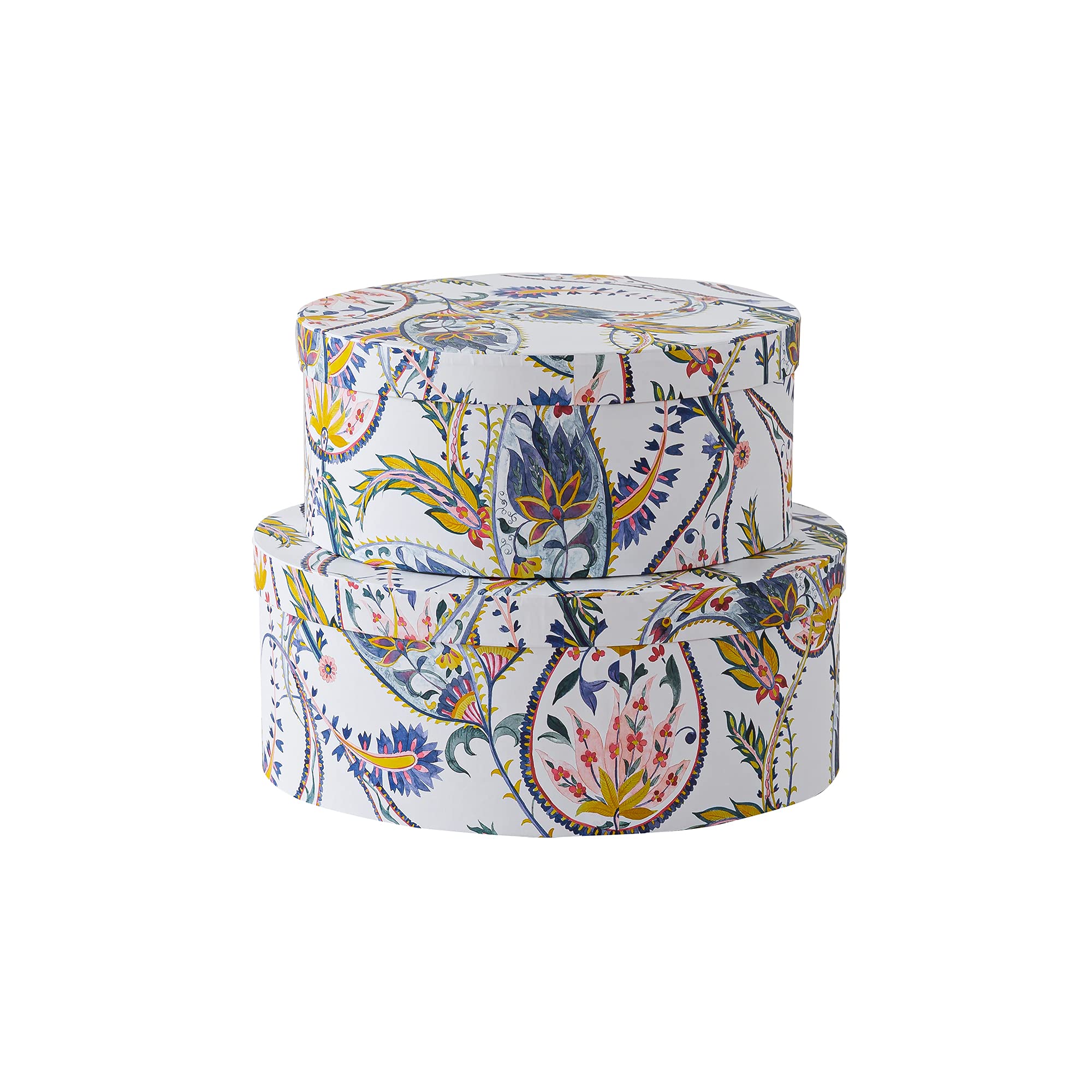 Soul & Lane Decorative Cardboard Storage Boxes with Lids - Set of 2 Floral Paisley Keepsake Boxes for Women | Paperboard Oval Nesting Gift Organizer for Jewelry, Photos & Home Decor