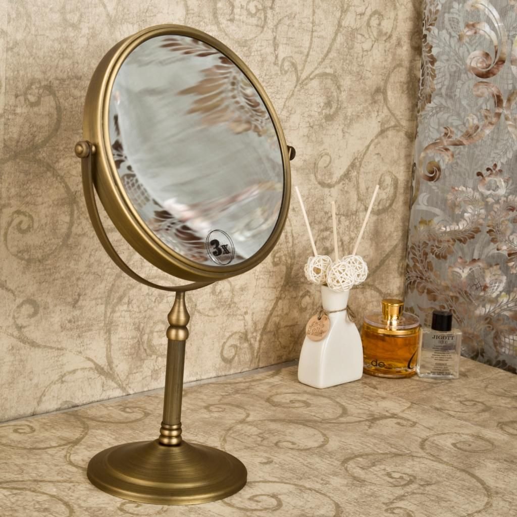 Antique Brass Makeup Mirror with 3X Magnification - 7.8 Inch Double-Sided Vanity Mirror for Bathroom & Dressing Table - Perfect for Makeup Application, Skincare, and Grooming