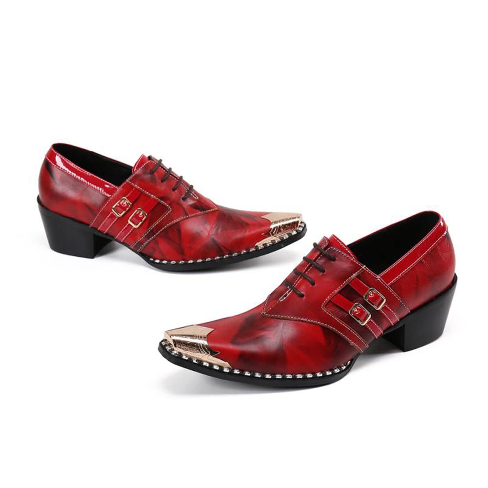 New Red Men's Dress Shoes - Fashionable & Comfortable Brogues for Business Casual Wear | Breathable British Style Uniform Shoes | Size 10 | Perfect for Office, Weddings & Formal Events